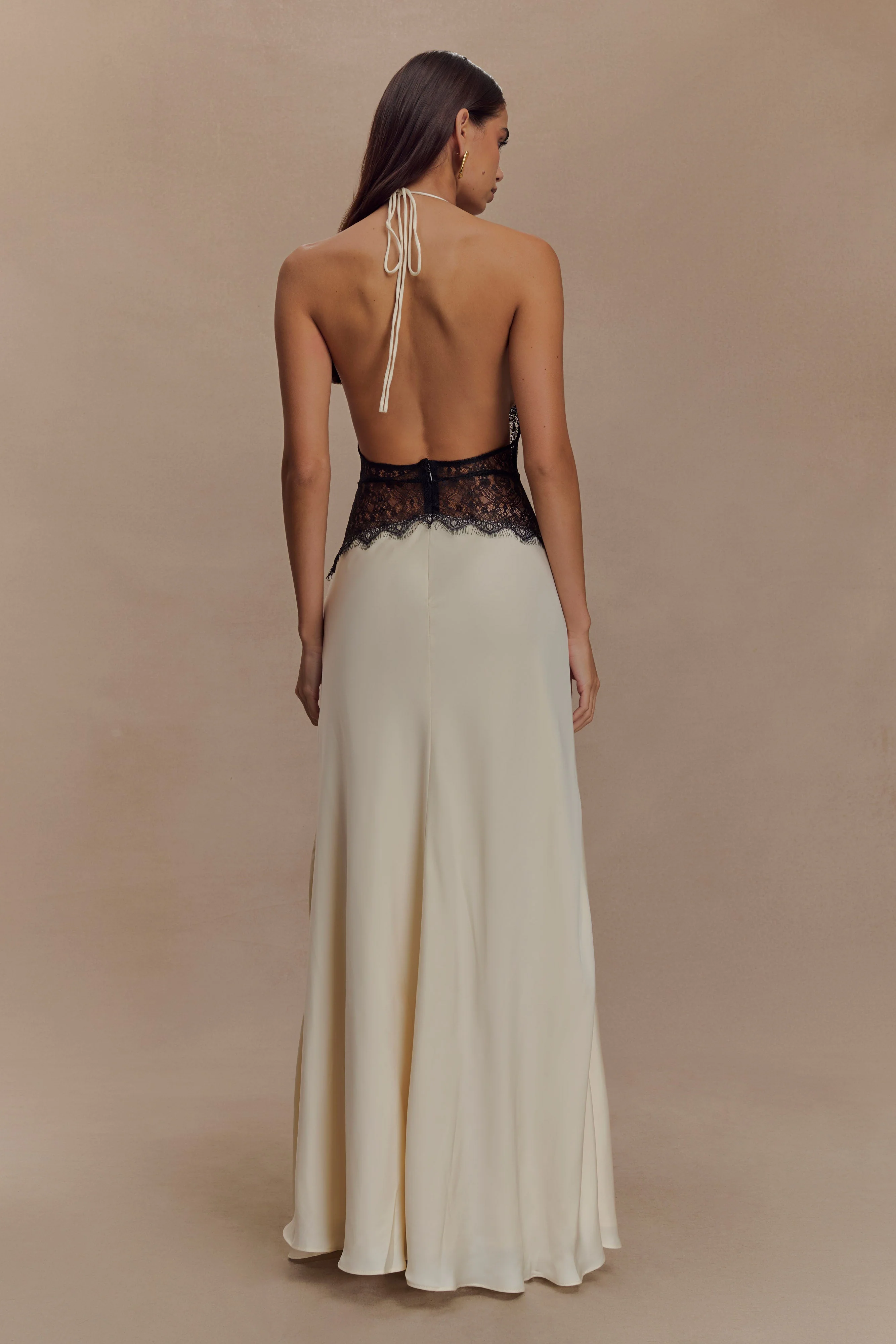 Dinah Lace And Satin Maxi Dress - Black/Ivory - Image 4
