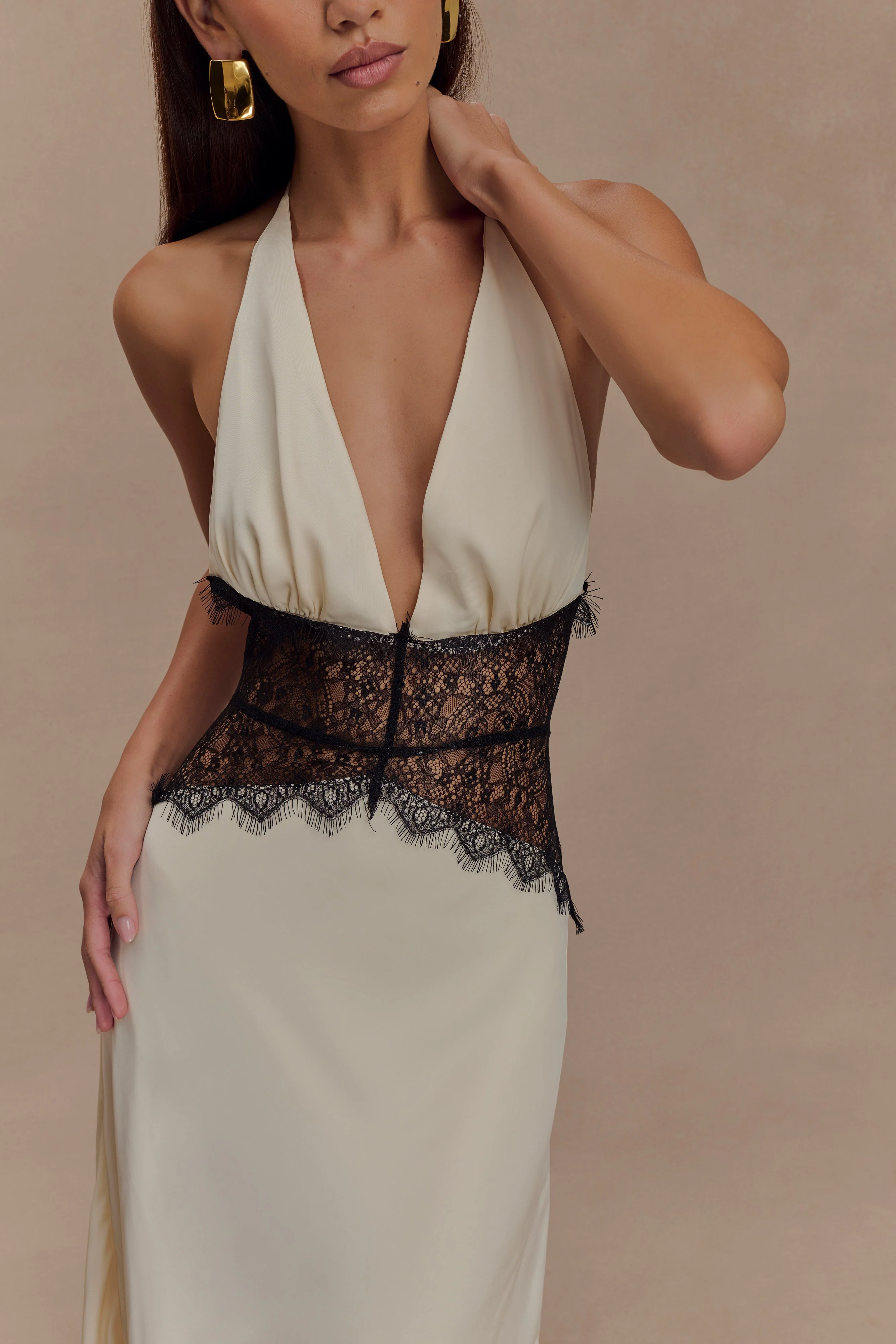 Dinah Lace And Satin Maxi Dress - Black/Ivory - Image 5