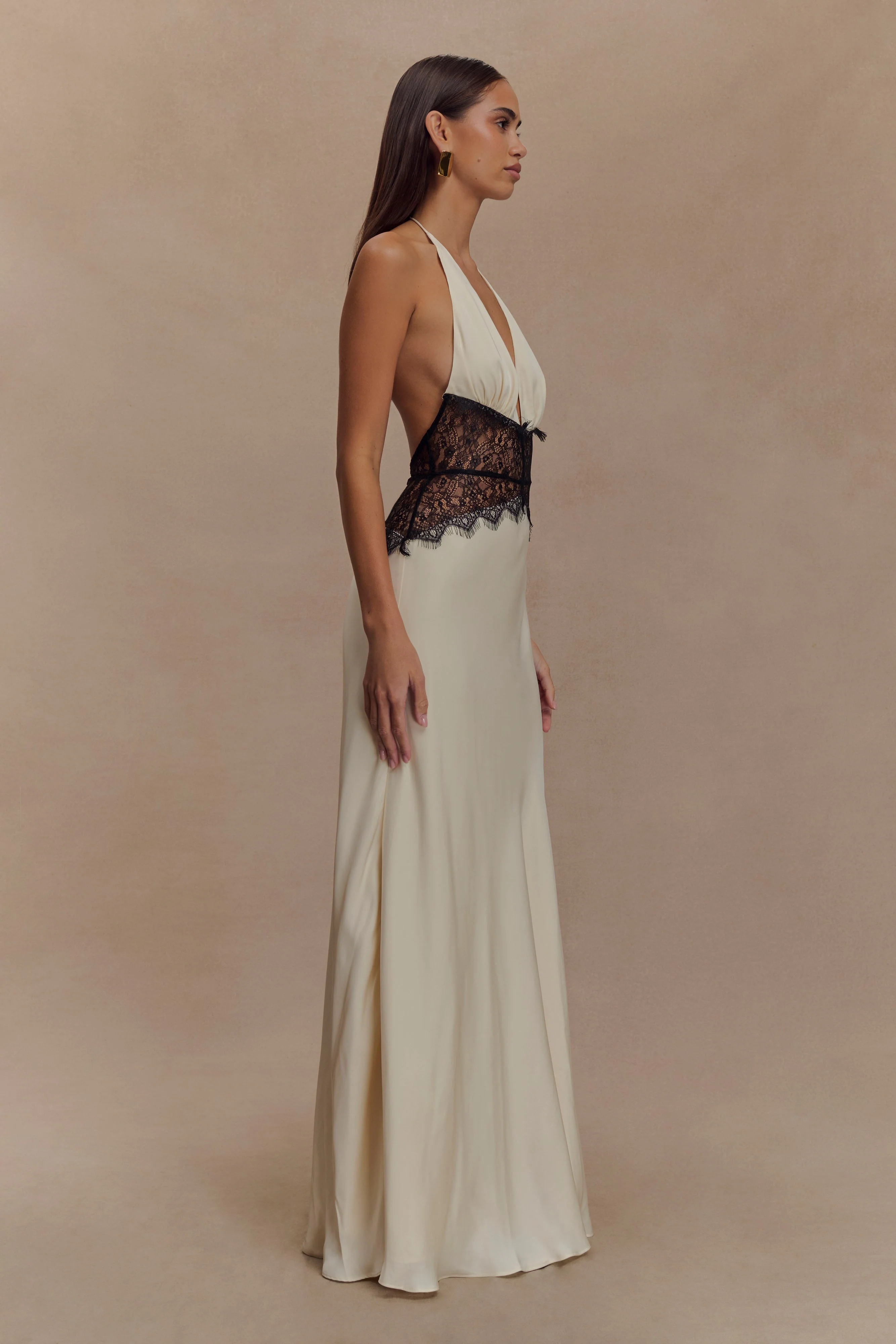 Dinah Lace And Satin Maxi Dress - Black/Ivory - Image 6
