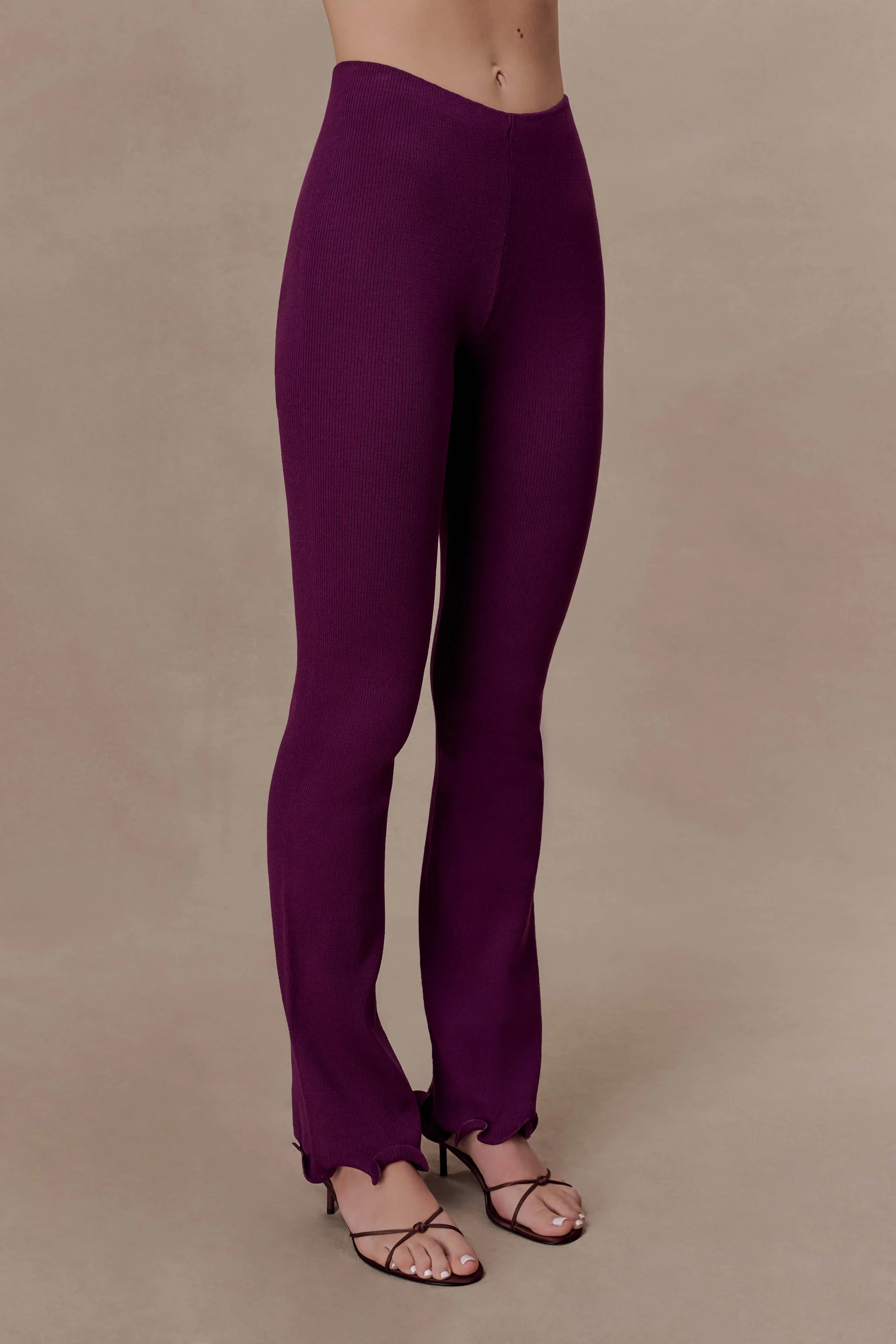 Diya Ribbed High Waisted Pants With Wire Hem - Plum - Image 5