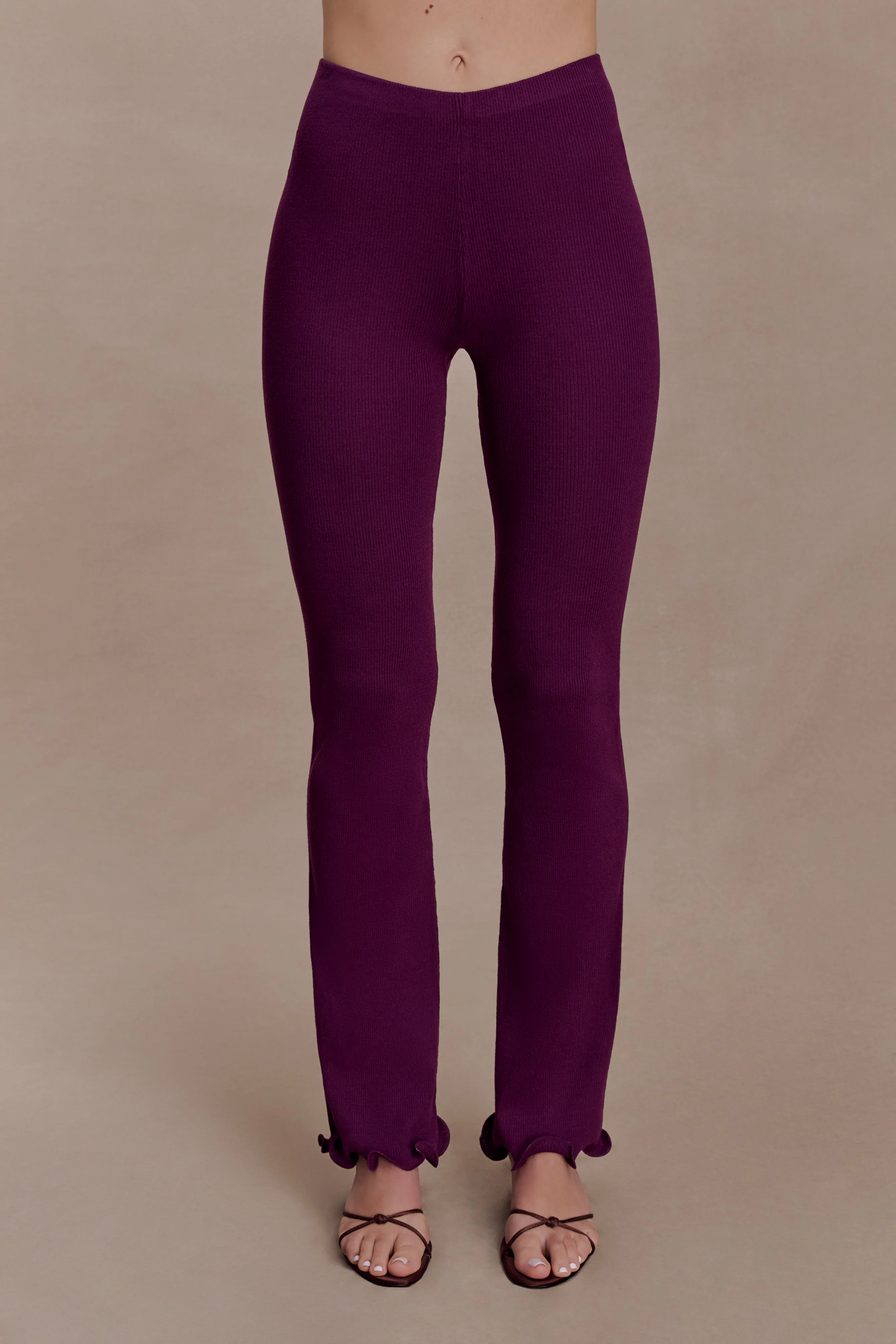 Diya Ribbed High Waisted Pants With Wire Hem - Plum - Image 8