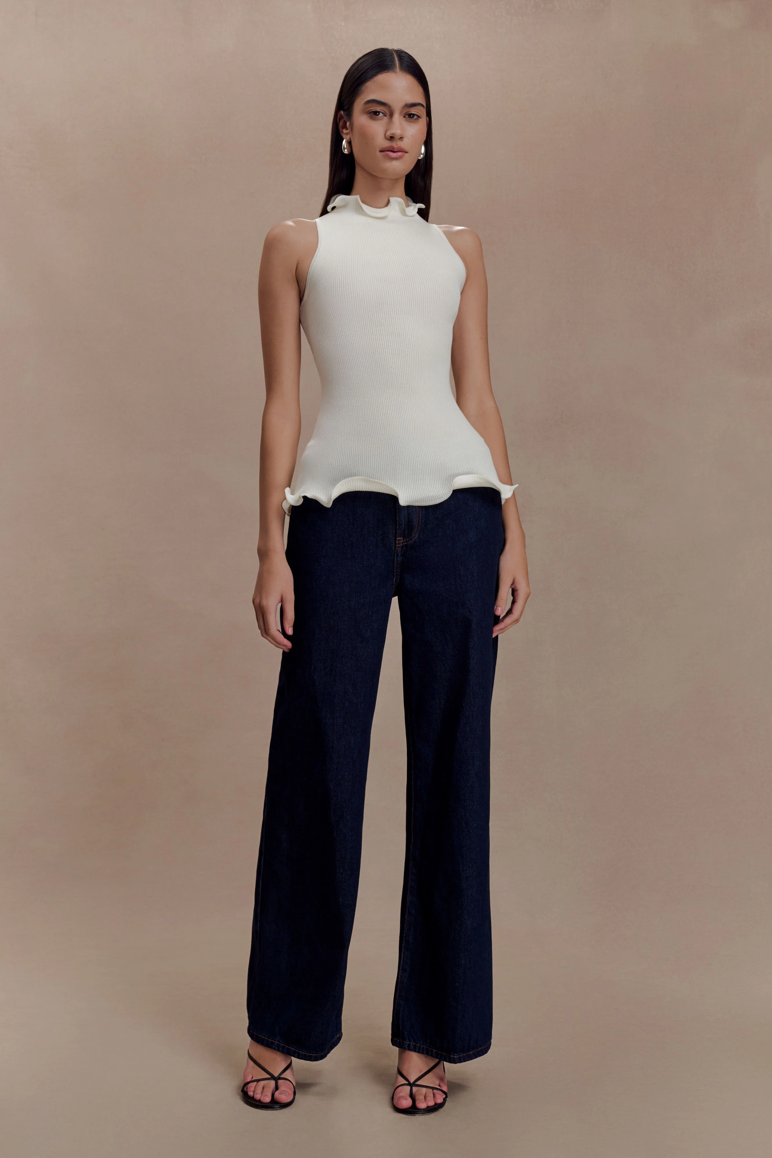 Diya Ribbed Sleeveless Top With Wire Hem - Ivory - Image 7