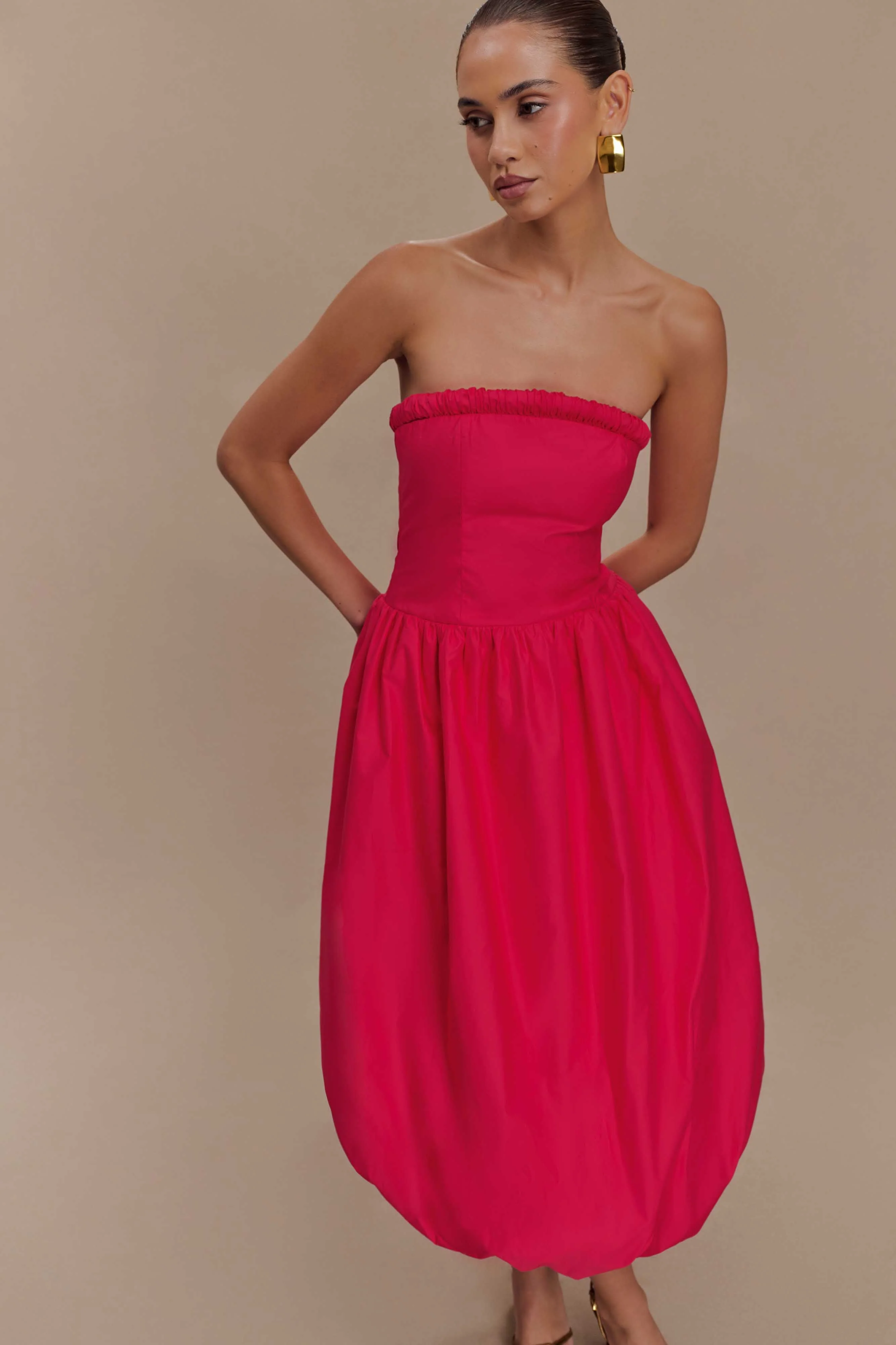 Dulce Puff Midi Dress - Raspberry - Image 3
