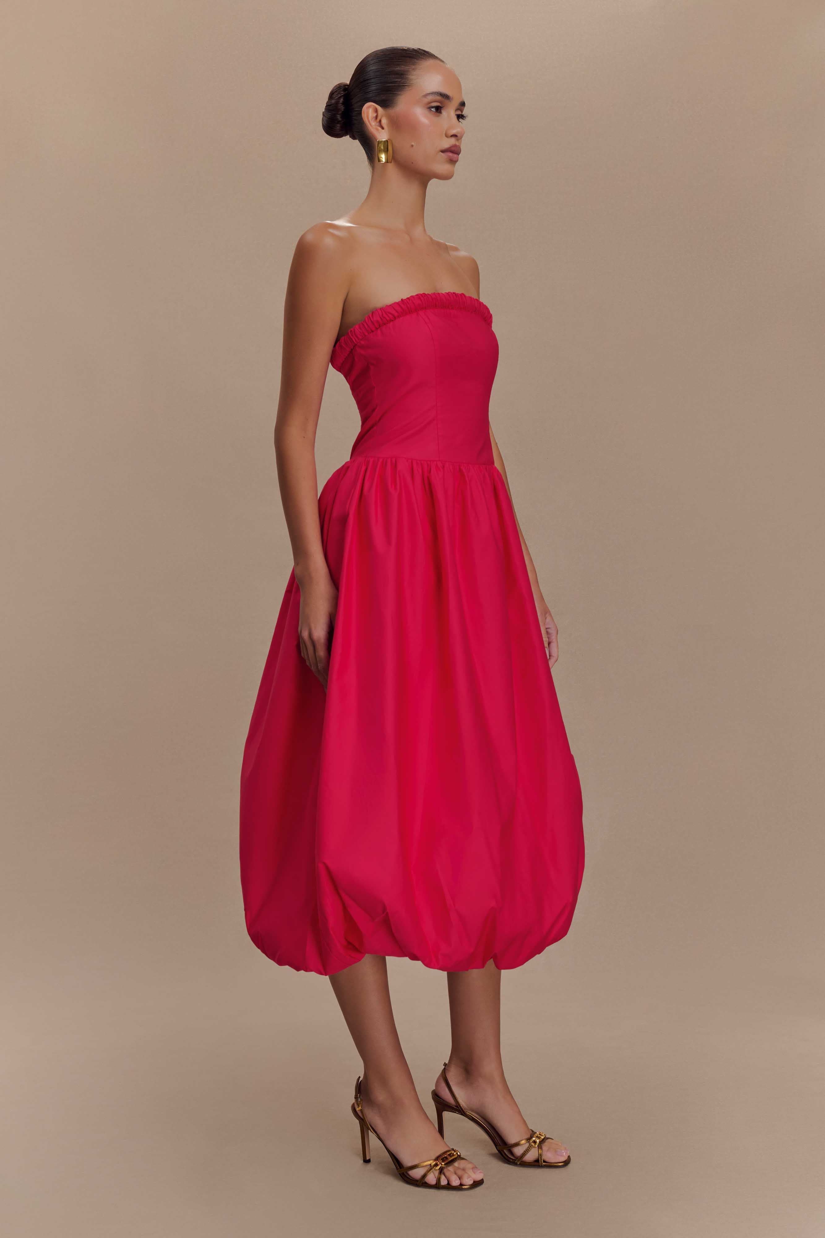 Dulce Puff Midi Dress - Raspberry - Image 4