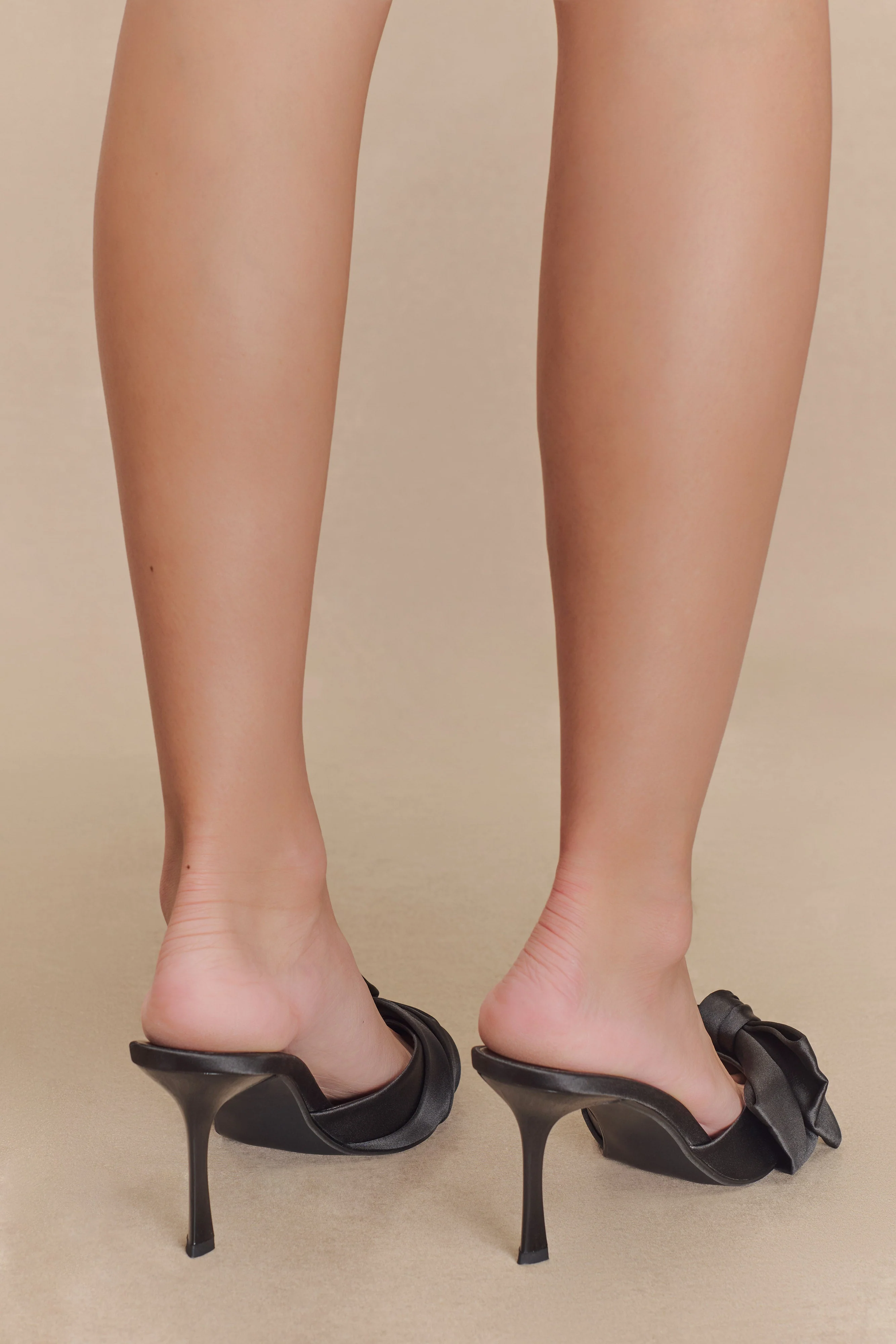 Elena Pointed Satin Bow Heel - Black - Image 5