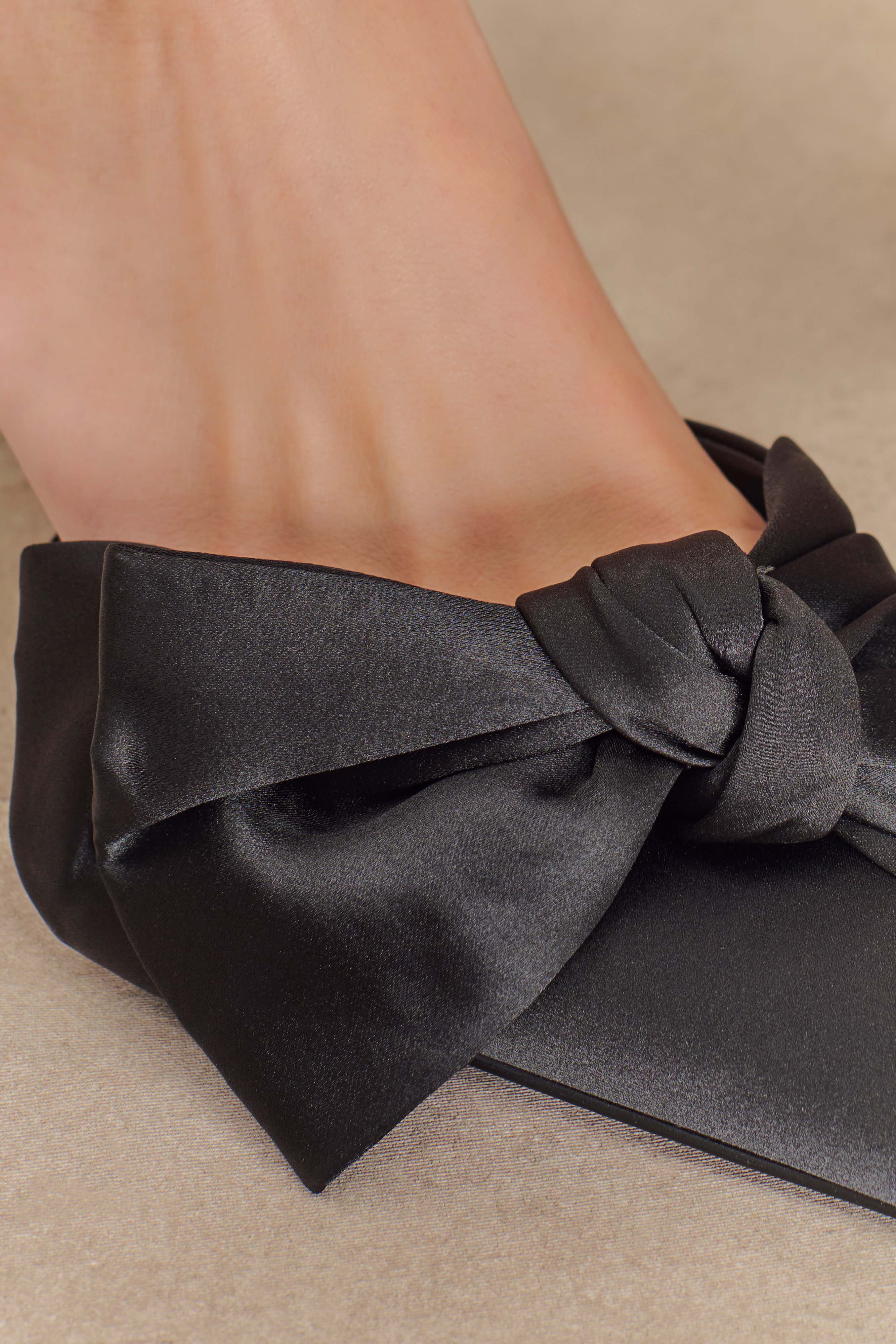 Elena Pointed Satin Bow Heel - Black - Image 6