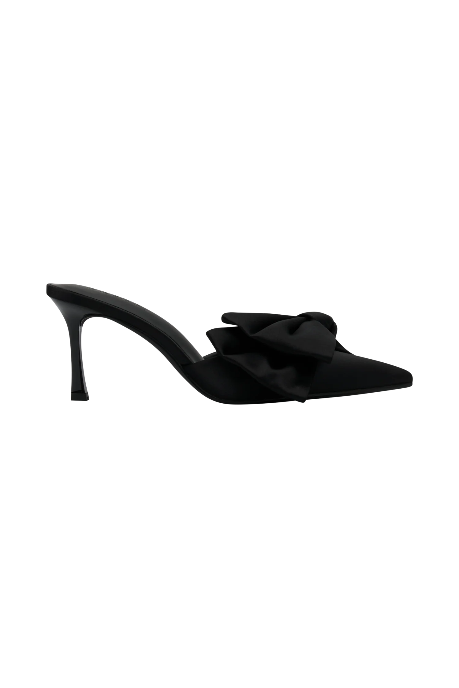 Elena Pointed Satin Bow Heel - Black - Image 7