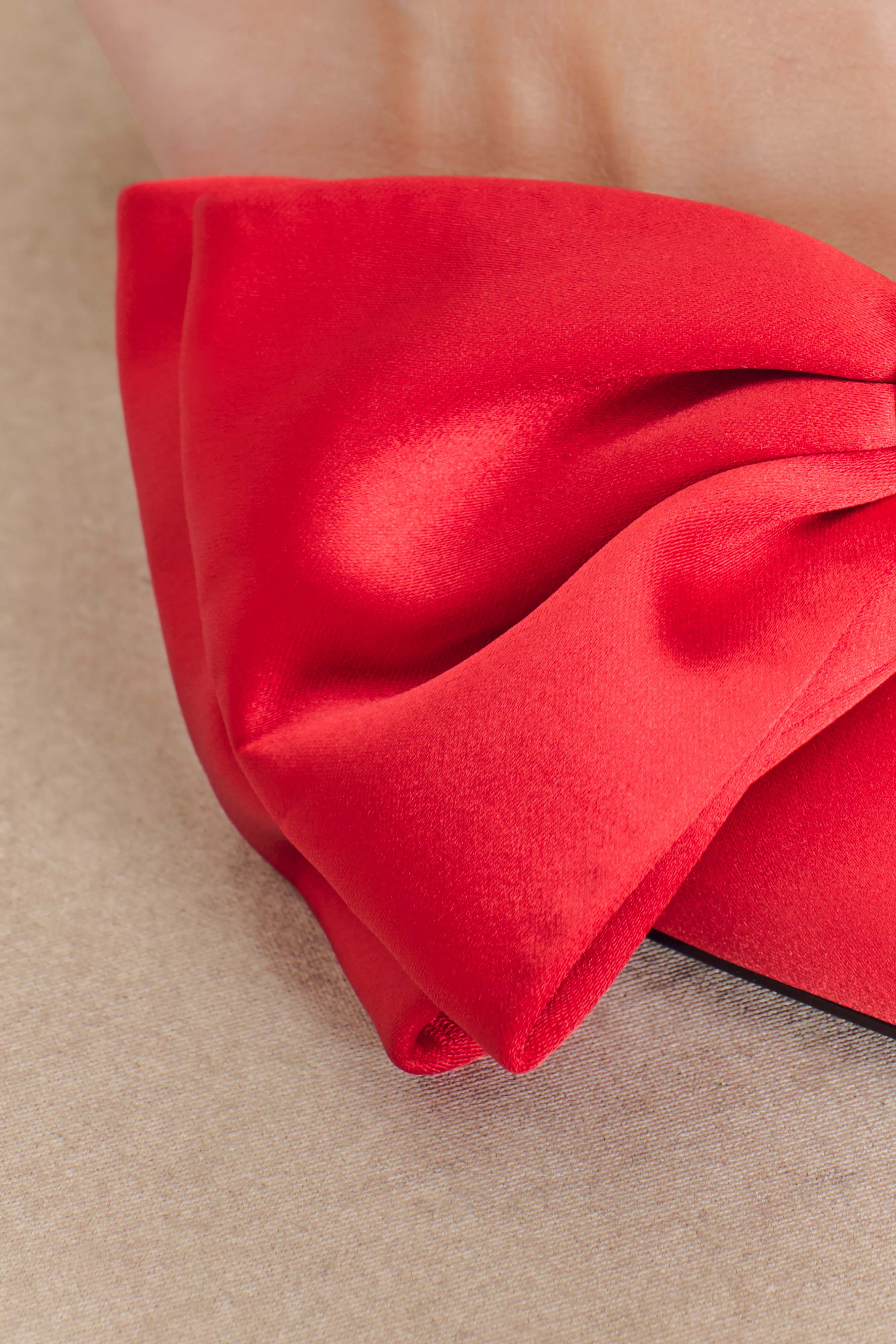 Elena Pointed Satin Bow Heel - Red - Image 6