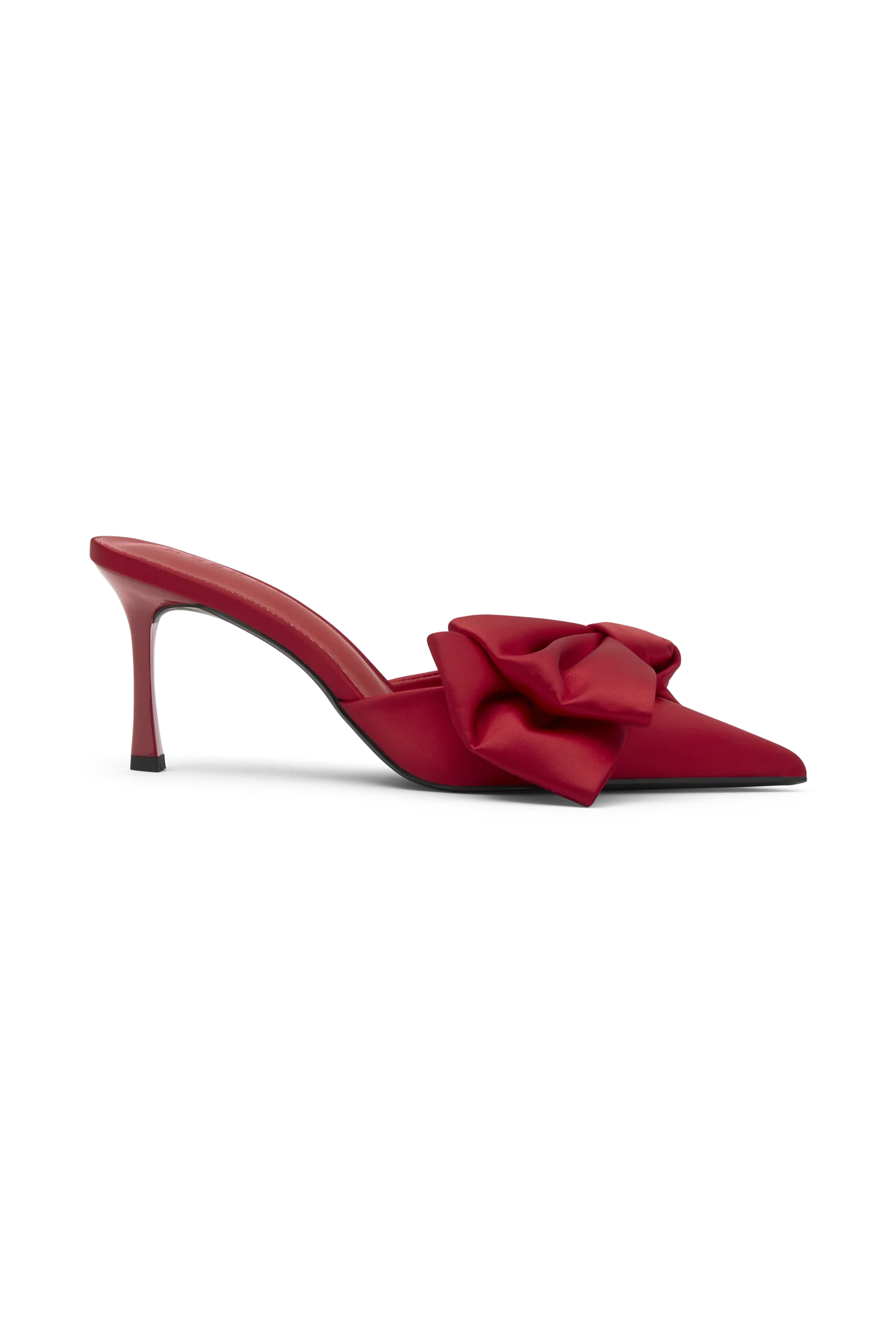 Elena Pointed Satin Bow Heel - Red - Image 7