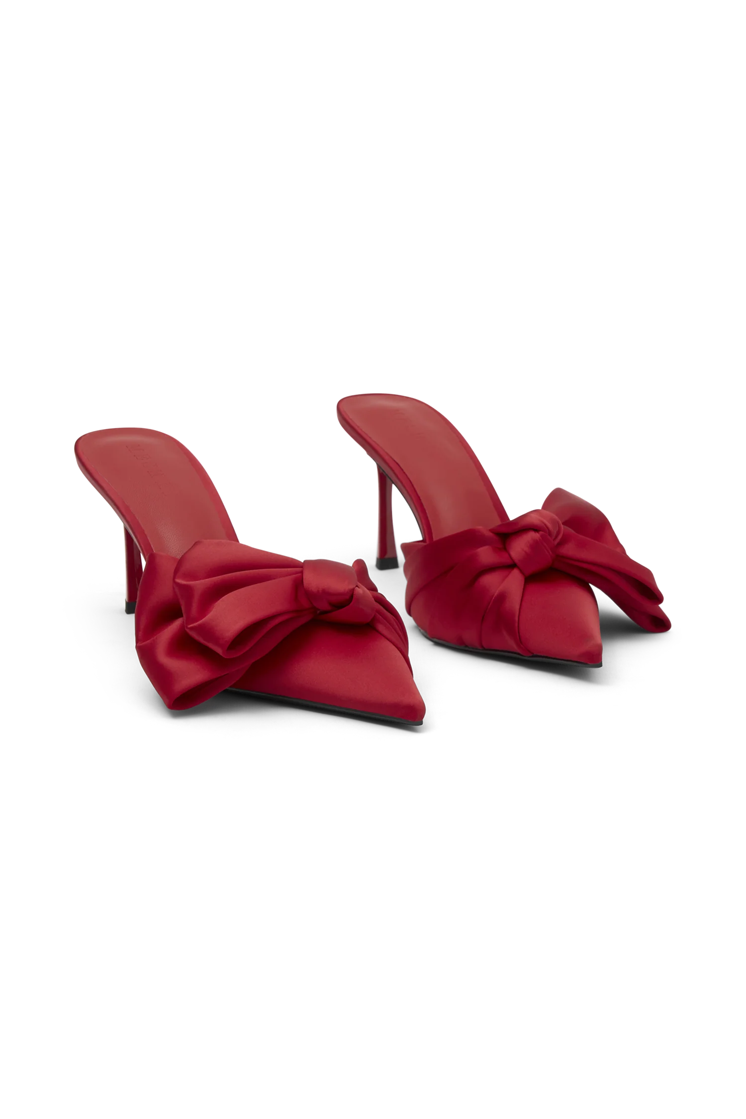 Elena Pointed Satin Bow Heel - Red - Image 8