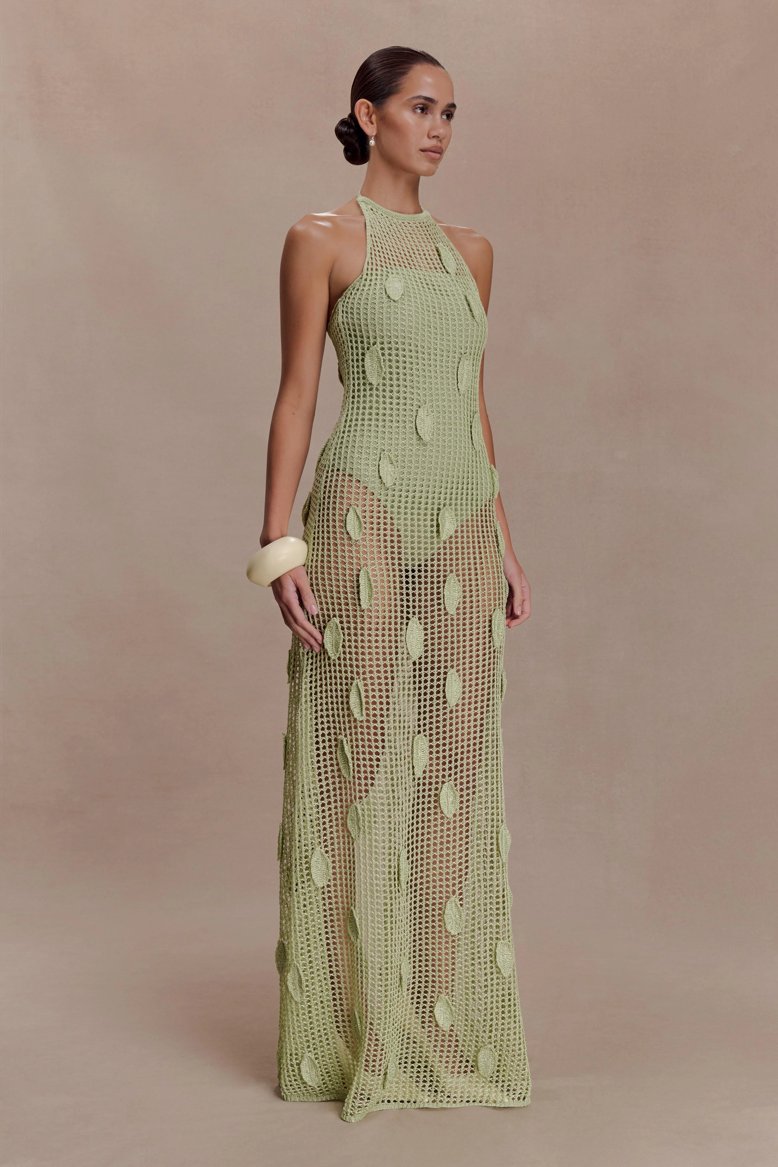 Elfie Crochet Halter Maxi Dress - Pastel Green - Image 4