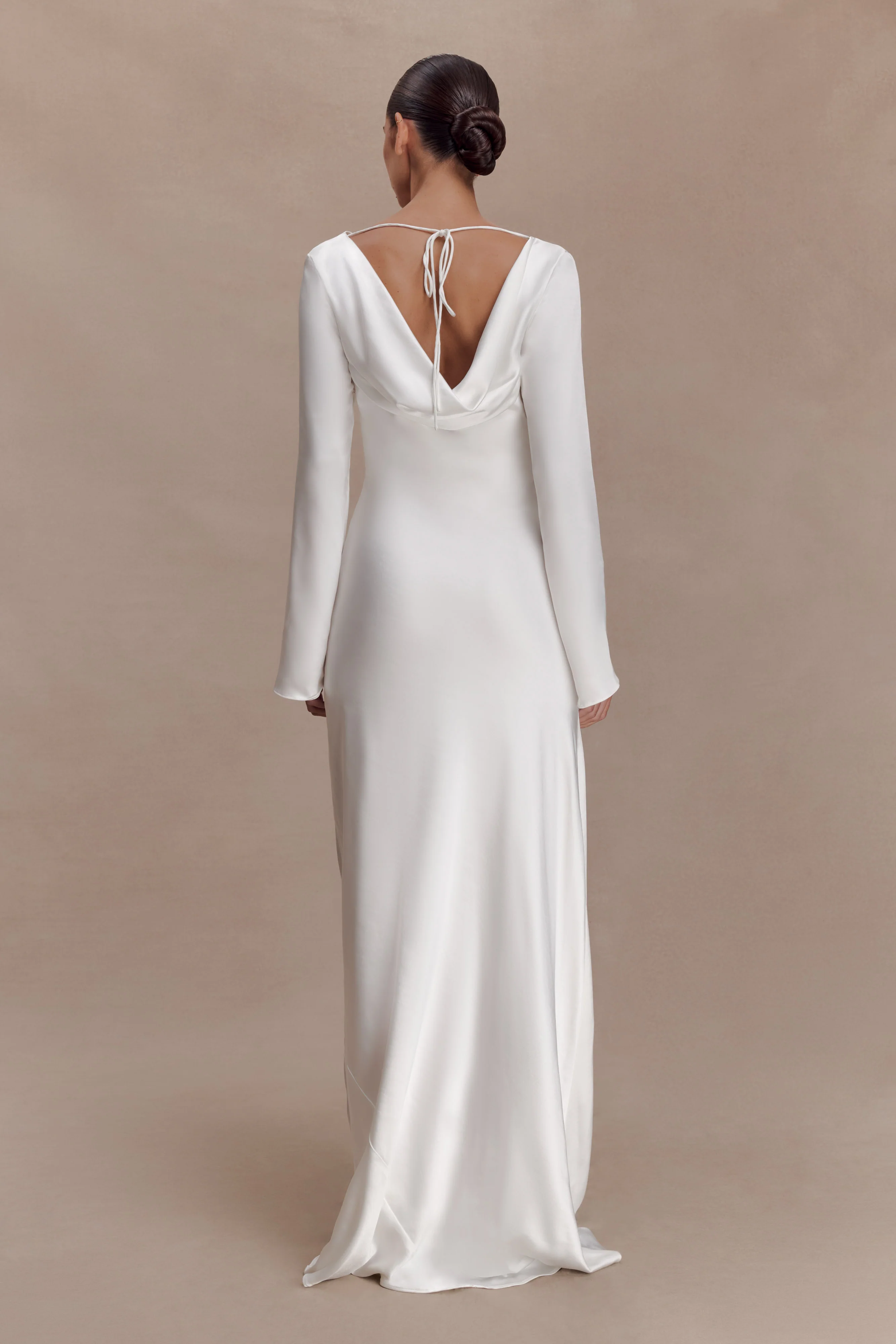 Eliza Long Sleeve Cowl Lace And Satin Maxi Dress - Ivory - Image 2
