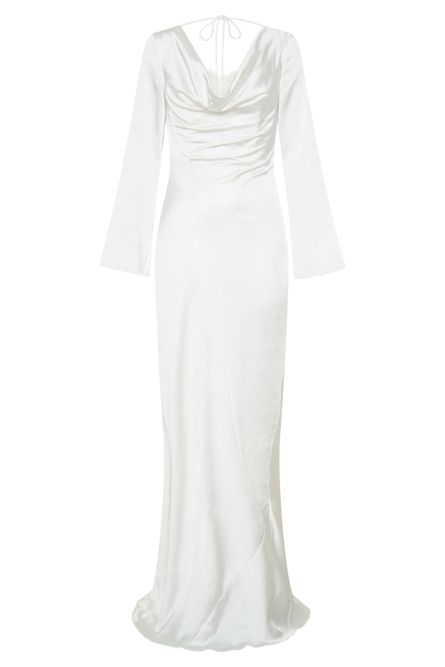 Eliza Long Sleeve Cowl Lace And Satin Maxi Dress - Ivory - Image 7