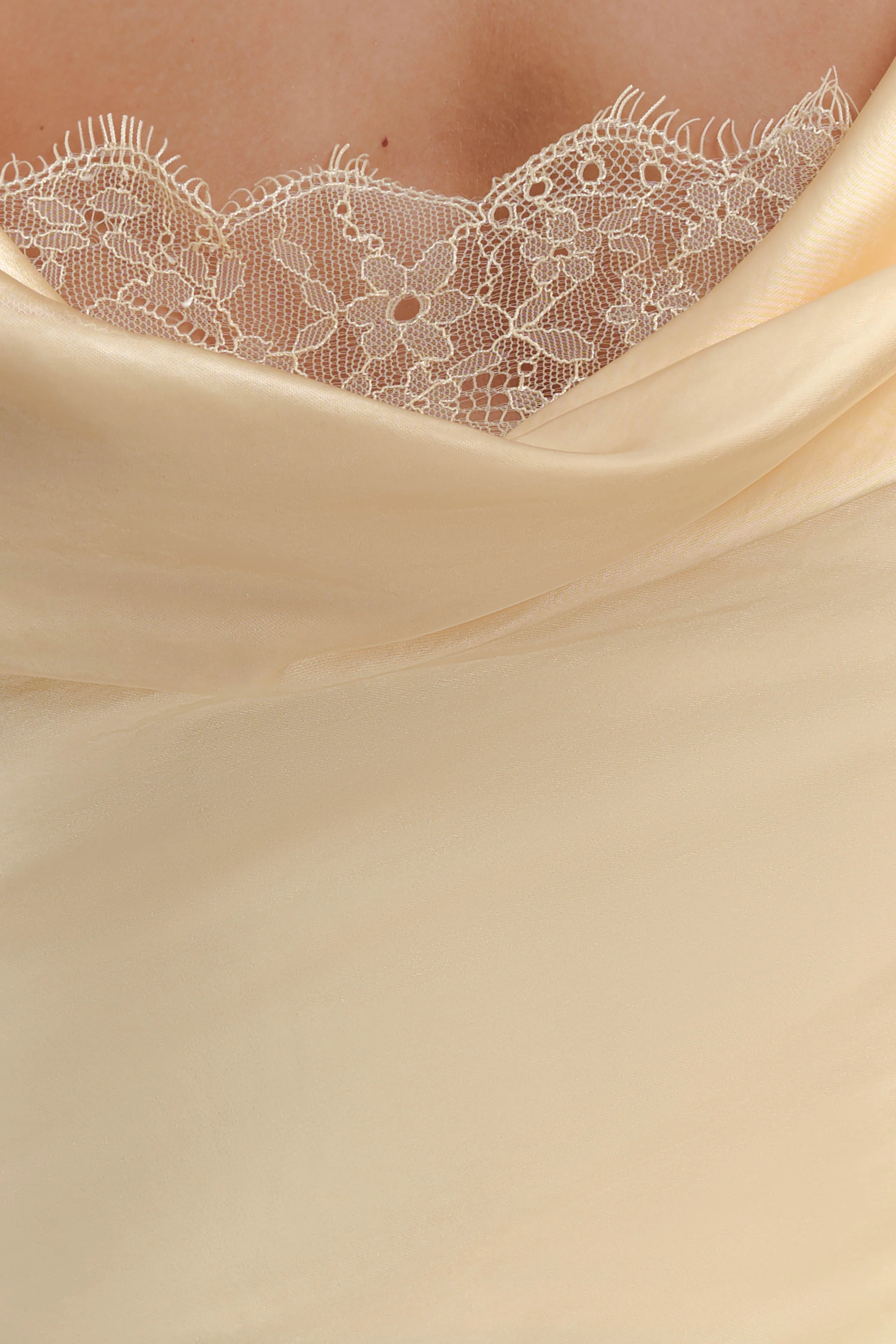 Eliza Long Sleeve Cowl Lace And Satin Maxi Dress - Lemon - Image 7