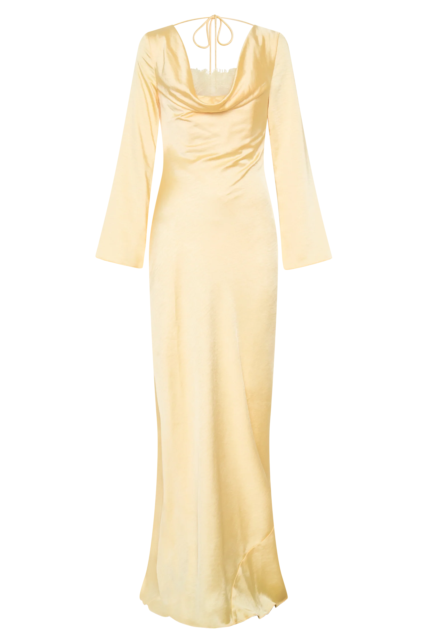 Eliza Long Sleeve Cowl Lace And Satin Maxi Dress - Lemon - Image 9