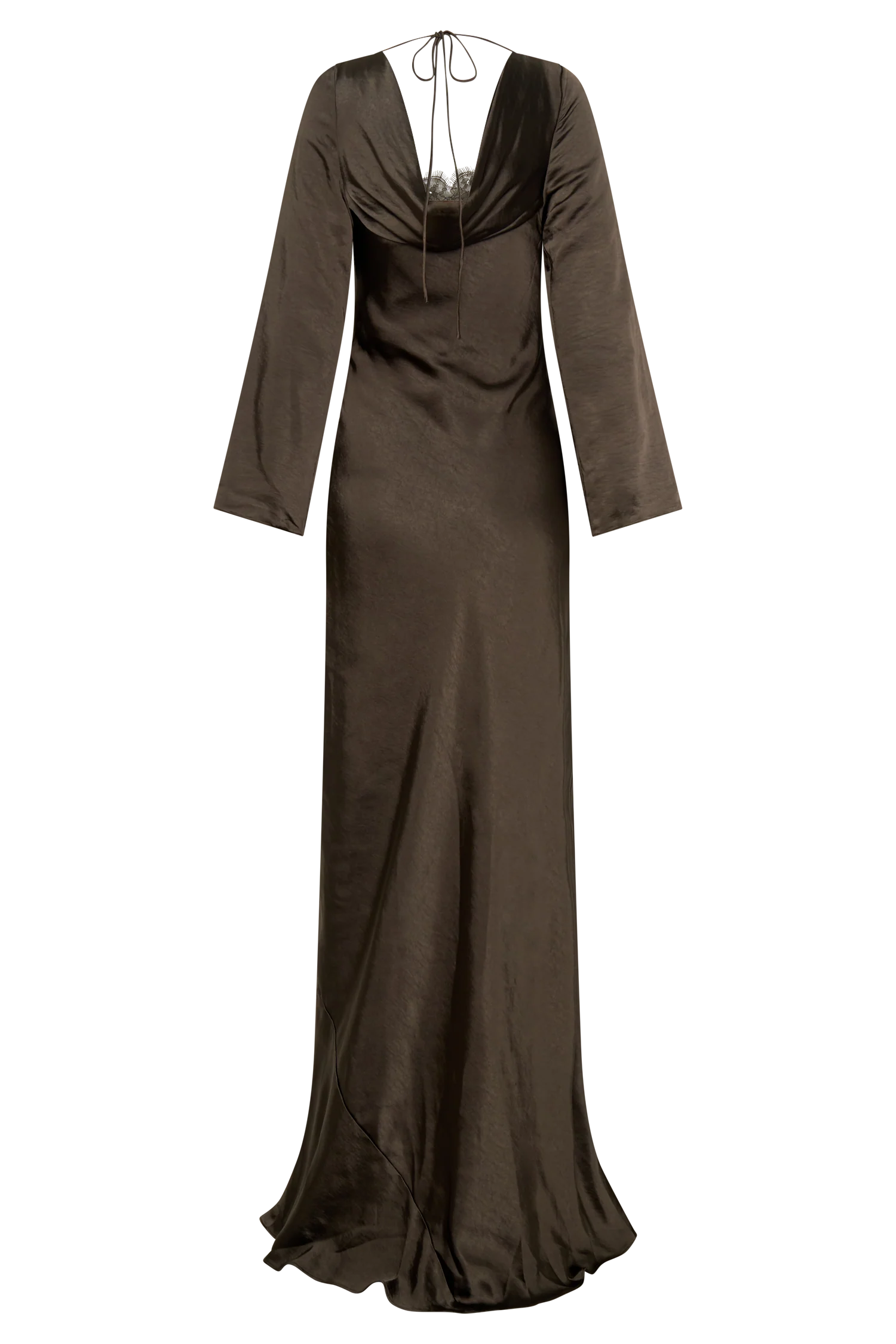 Eliza Long Sleeve Cowl Lace And Satin Maxi Dress - Mocha - Image 10