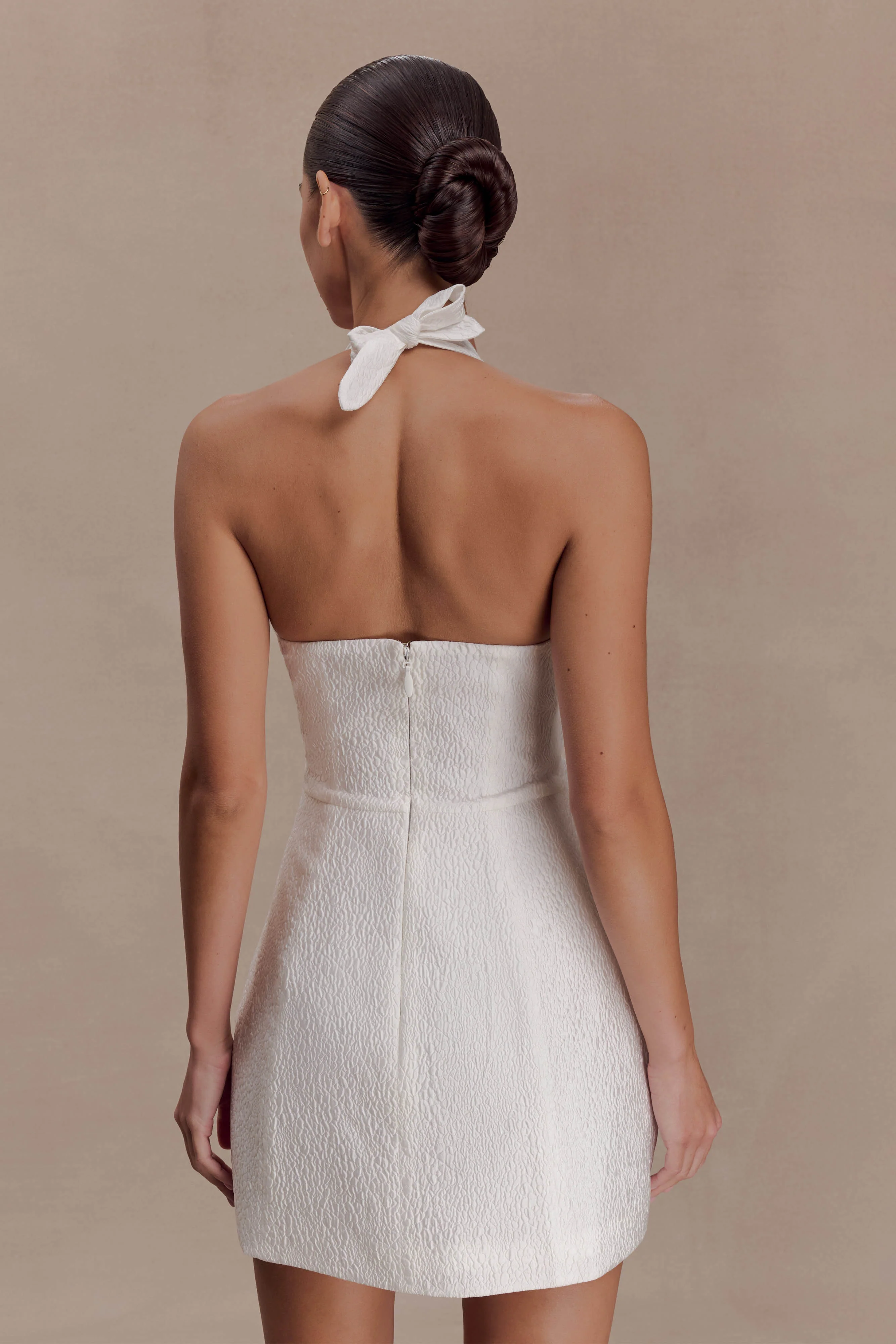 Ella Bow Detail Halter Mini Dress - White - Image 2