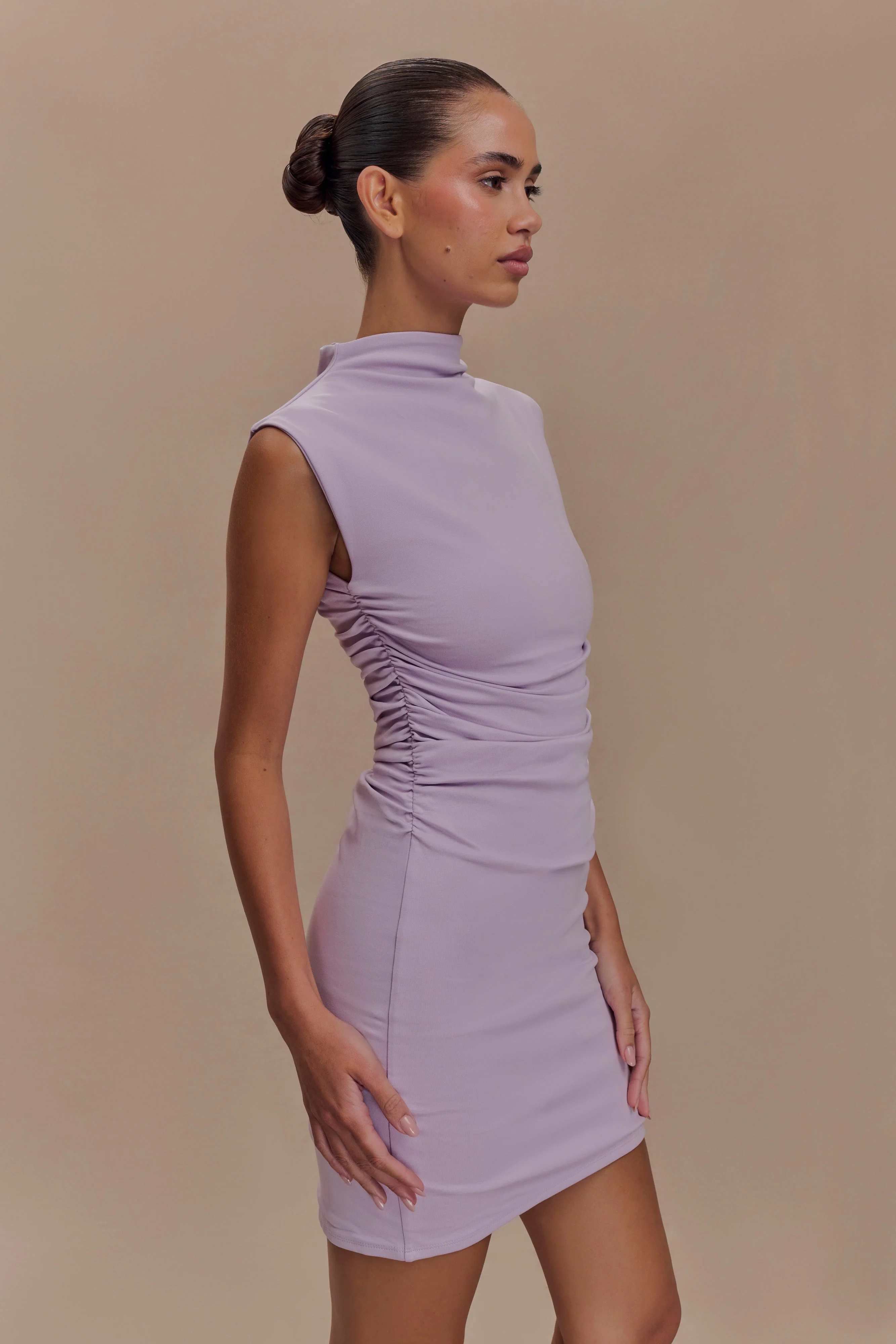 Elliot High Neck Sleeveless Mini Dress - Lilac - Image 4