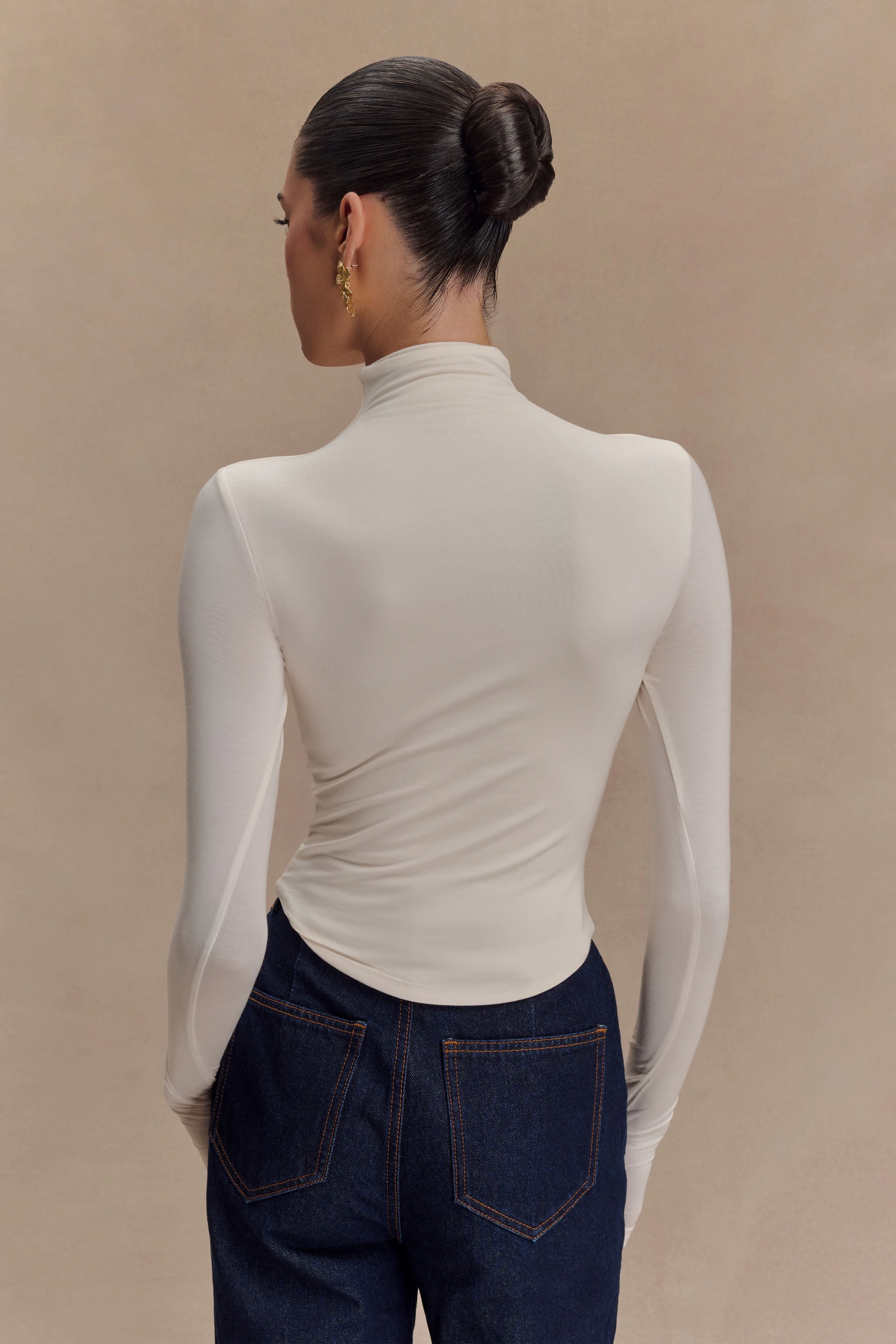 Ember Modal Long Sleeve High Neck Top - Ivory - Image 3
