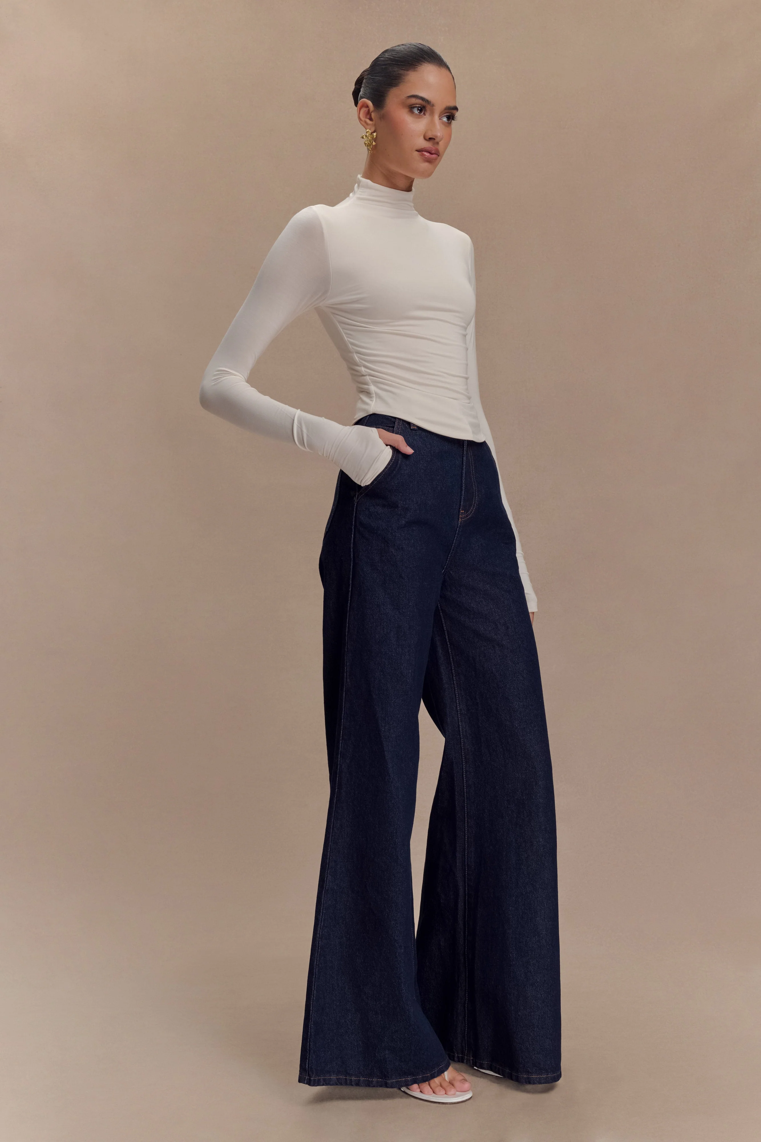 Ember Modal Long Sleeve High Neck Top - Ivory - Image 5