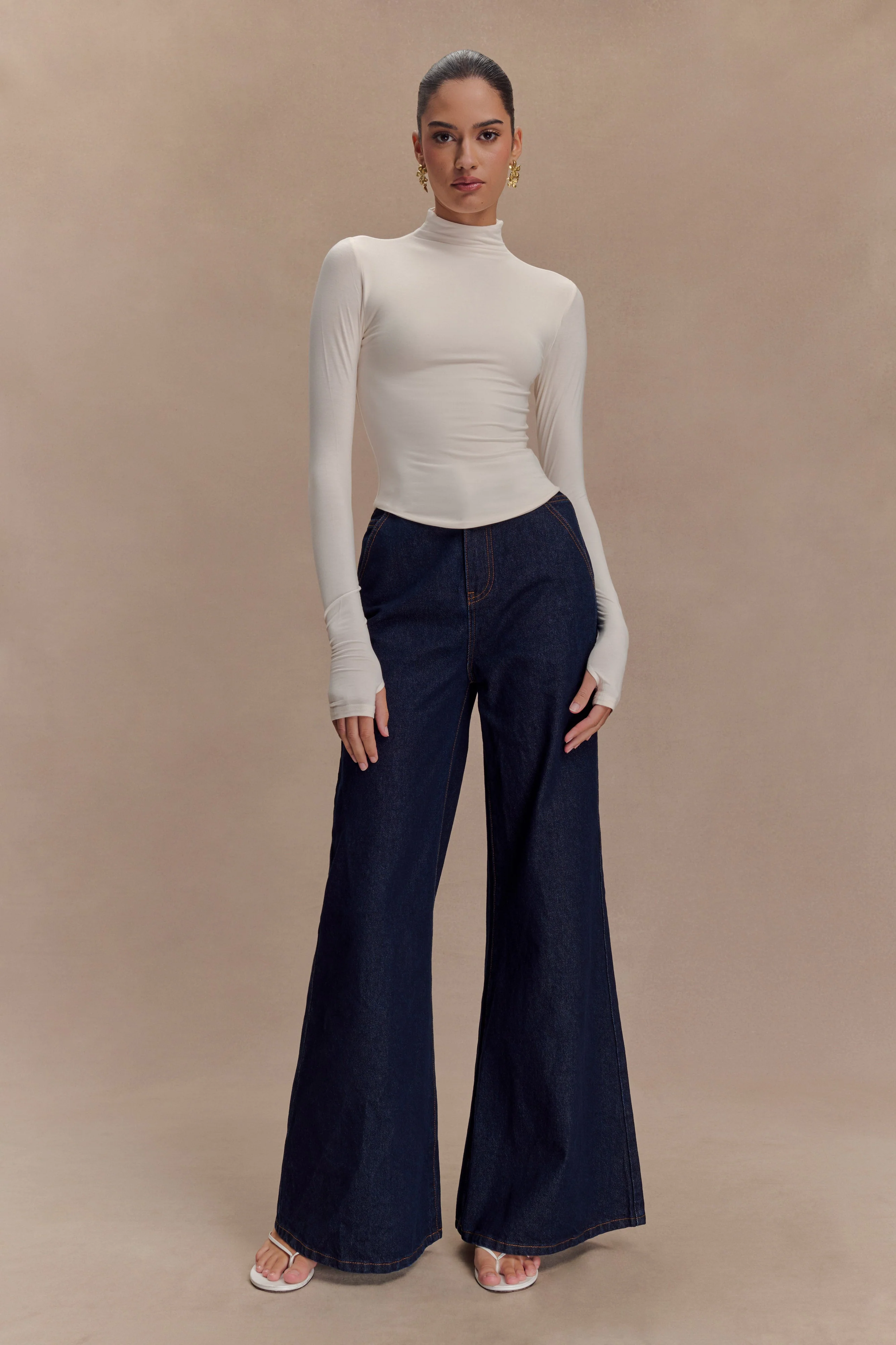 Ember Modal Long Sleeve High Neck Top - Ivory - Image 7