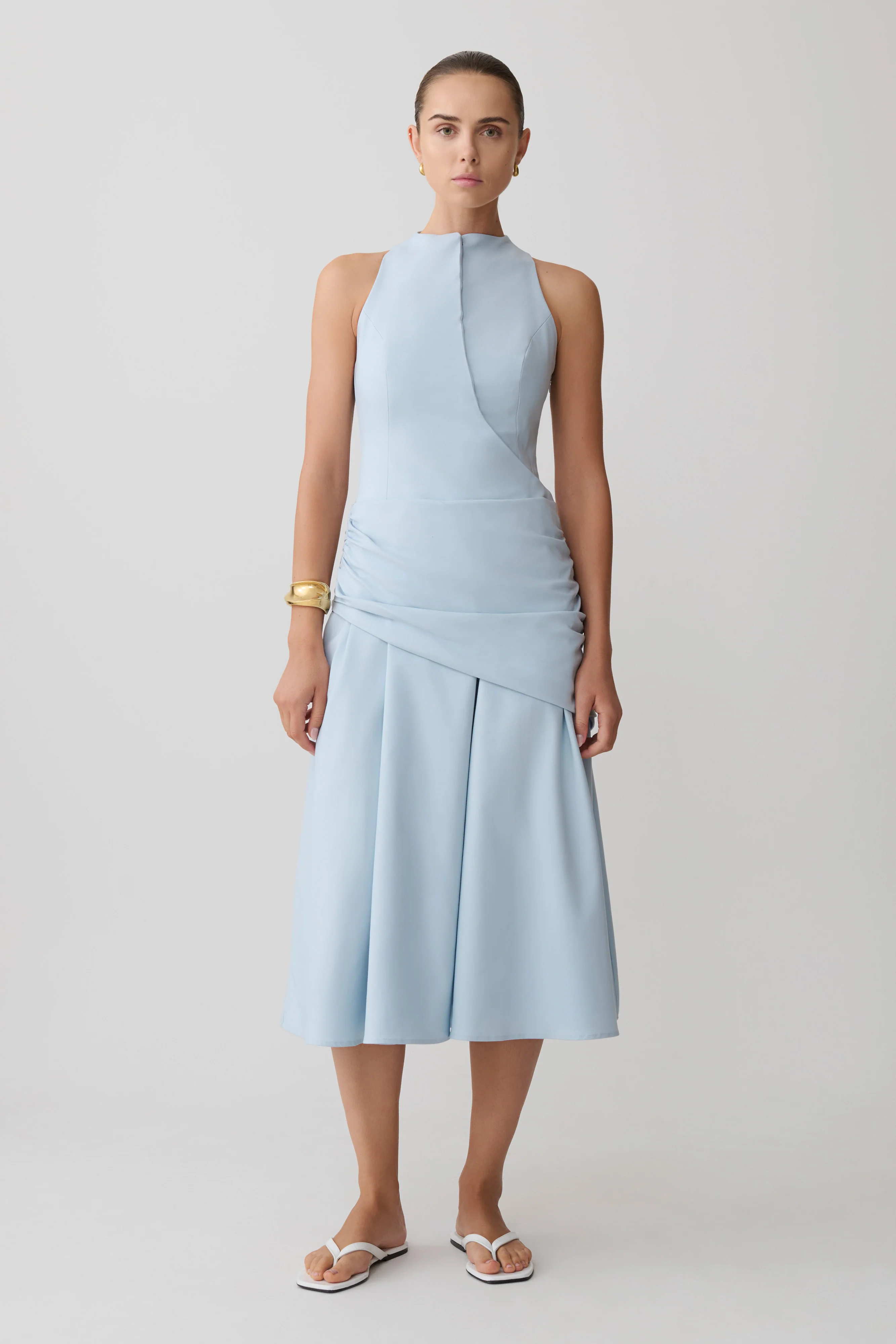 Emily Wrapped Waist Midi Dress - Sky Blue - Image 3