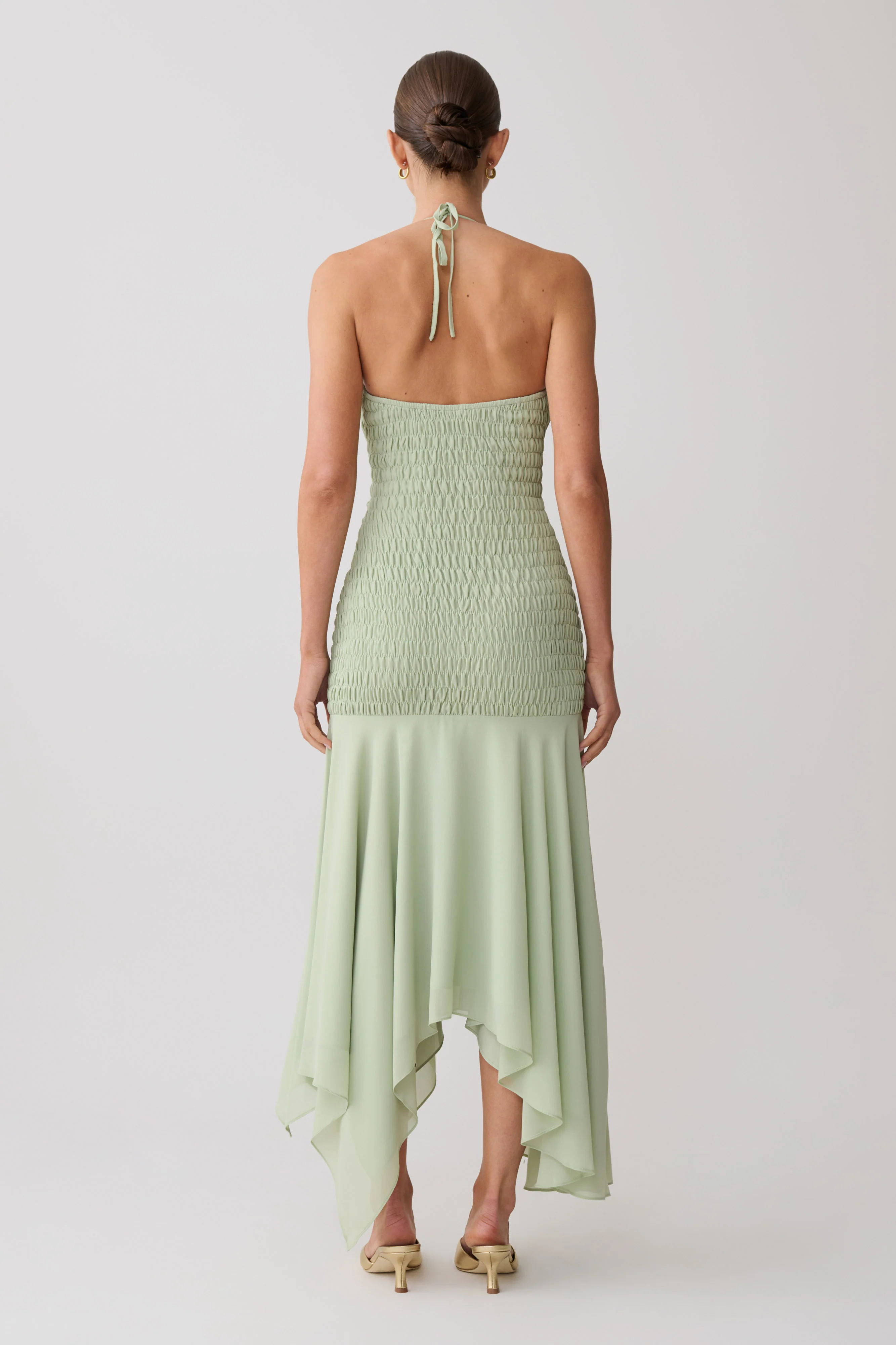 Evelyn Shirred Chiffon Maxi Dress - Sage - Image 4