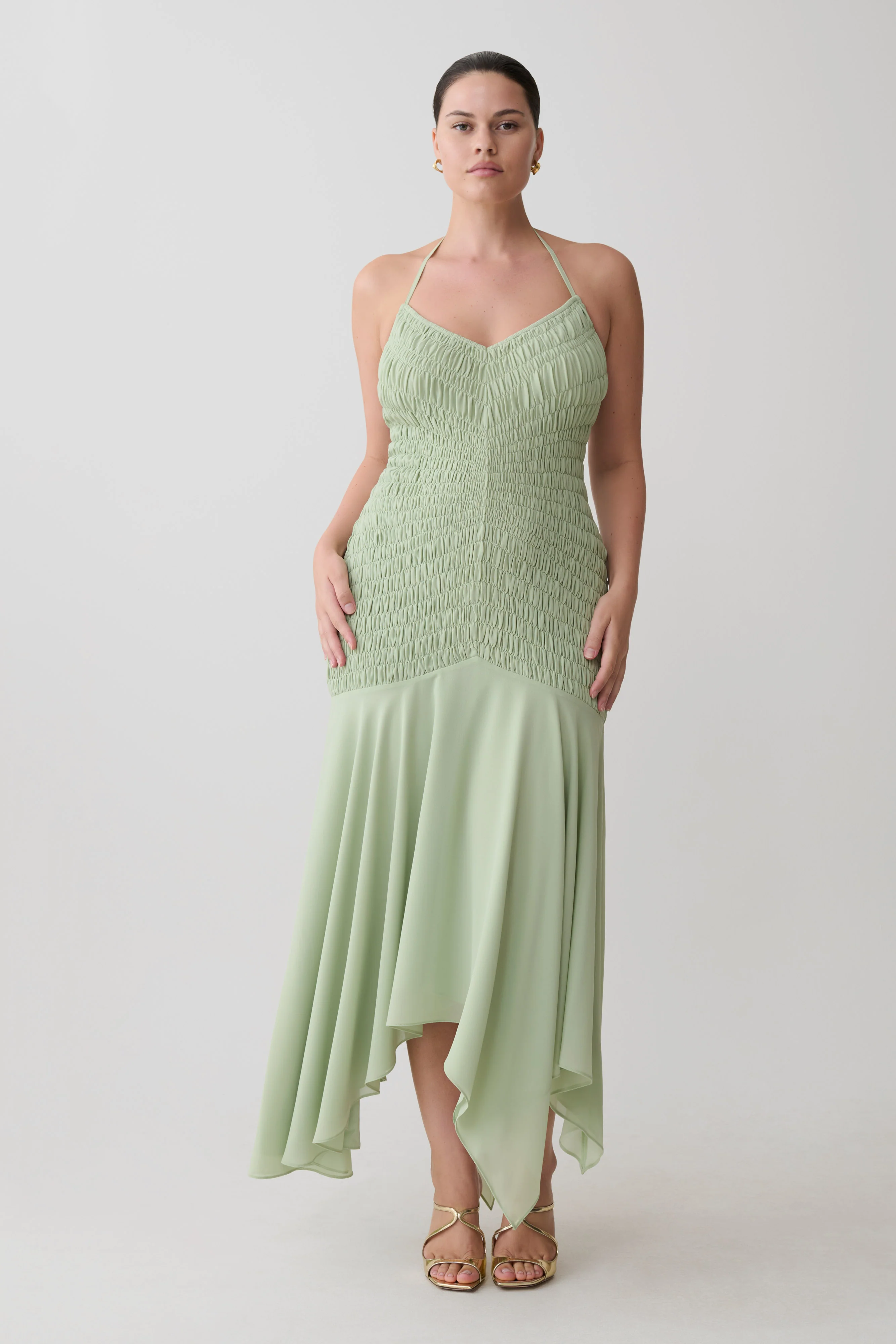 Evelyn Shirred Chiffon Maxi Dress - Sage - Image 6