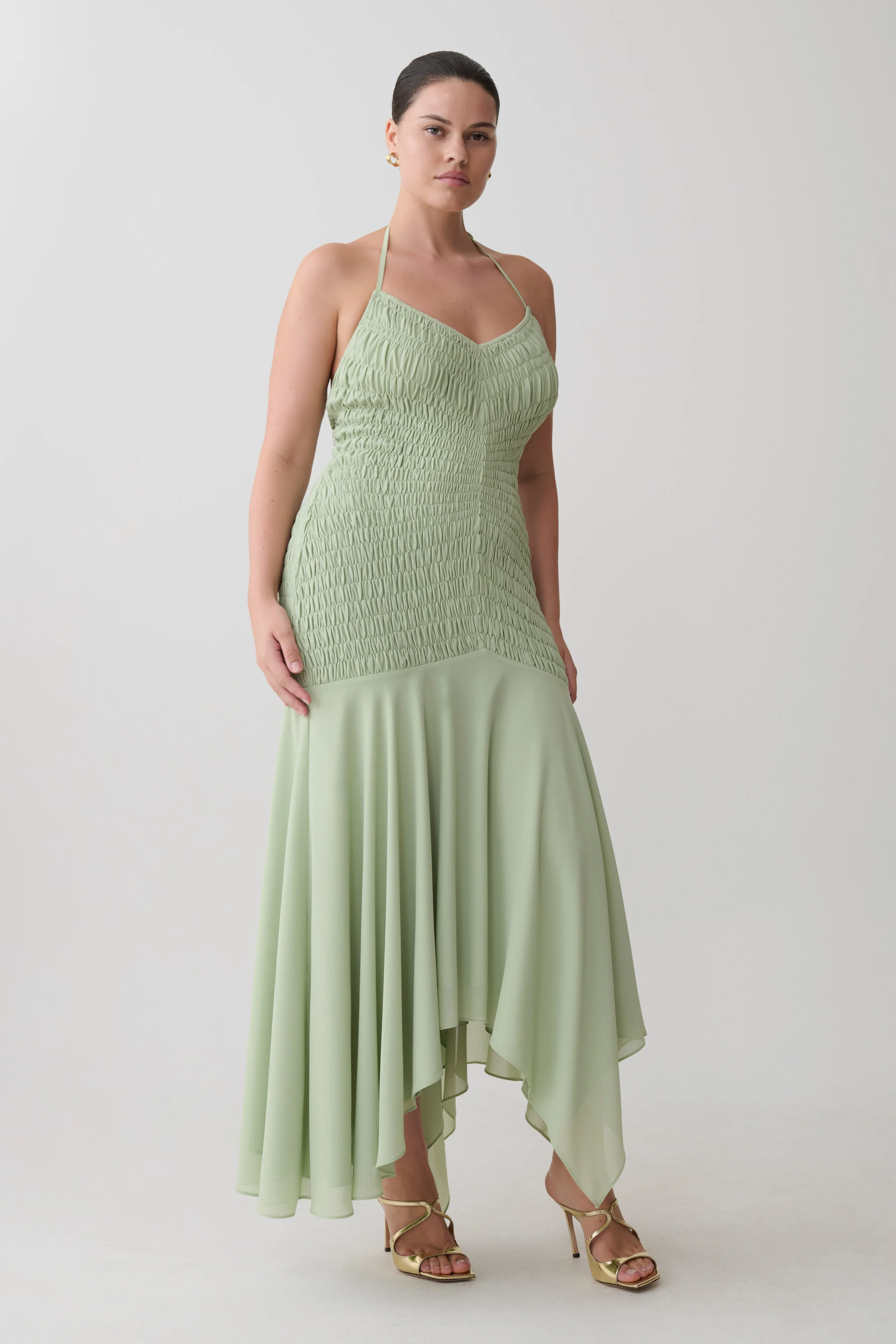Evelyn Shirred Chiffon Maxi Dress - Sage - Image 7