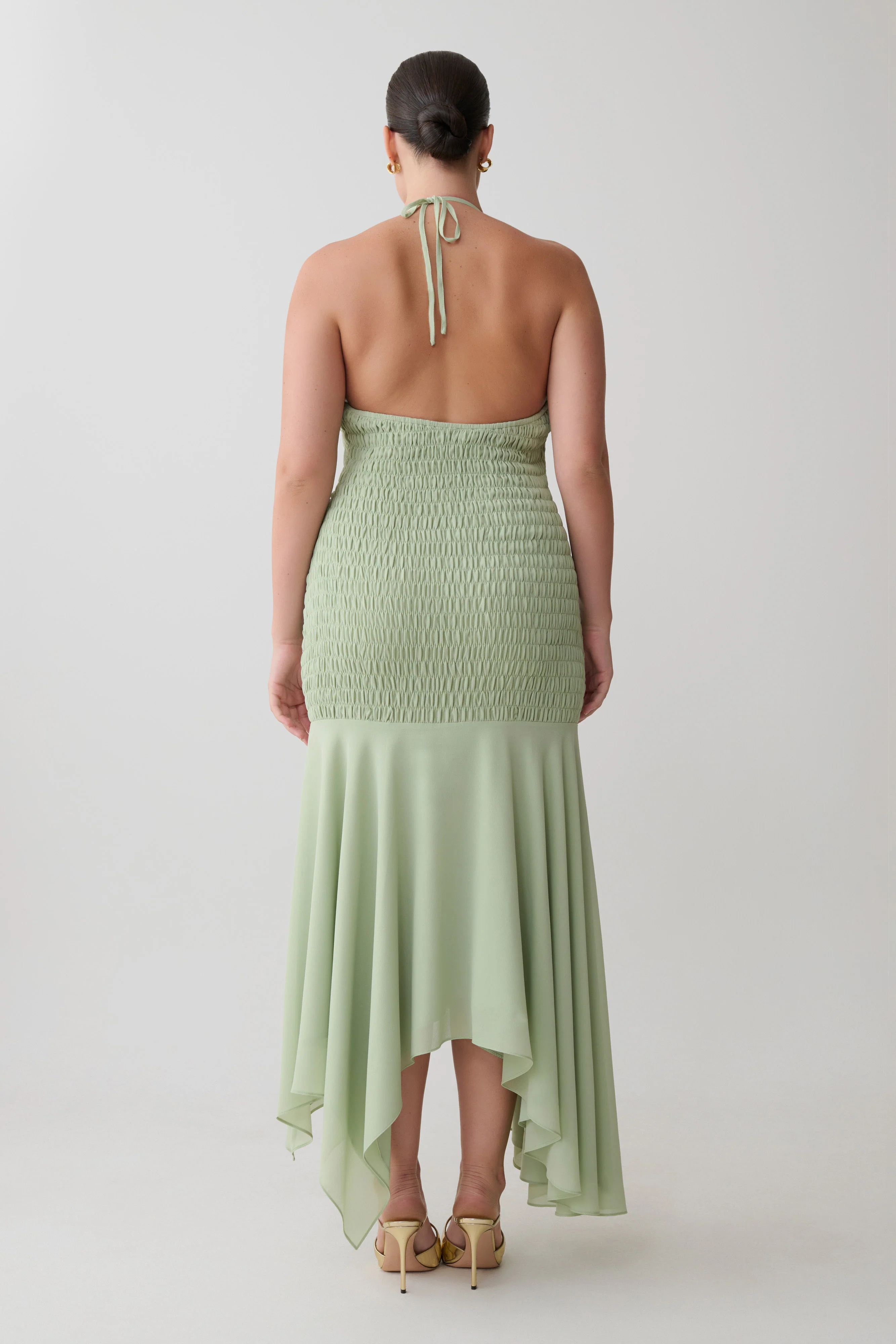 Evelyn Shirred Chiffon Maxi Dress - Sage - Image 8