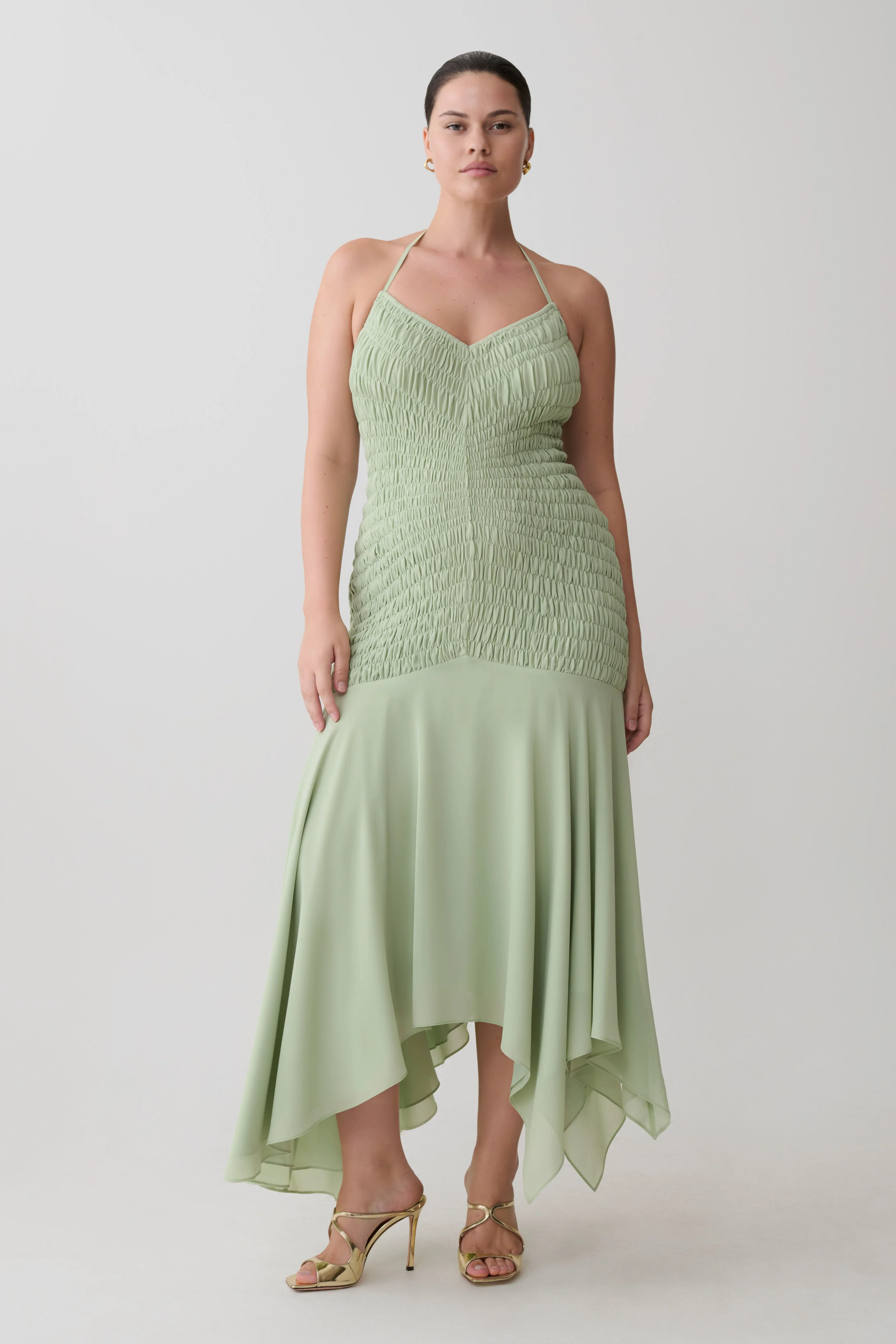 Evelyn Shirred Chiffon Maxi Dress - Sage - Image 9