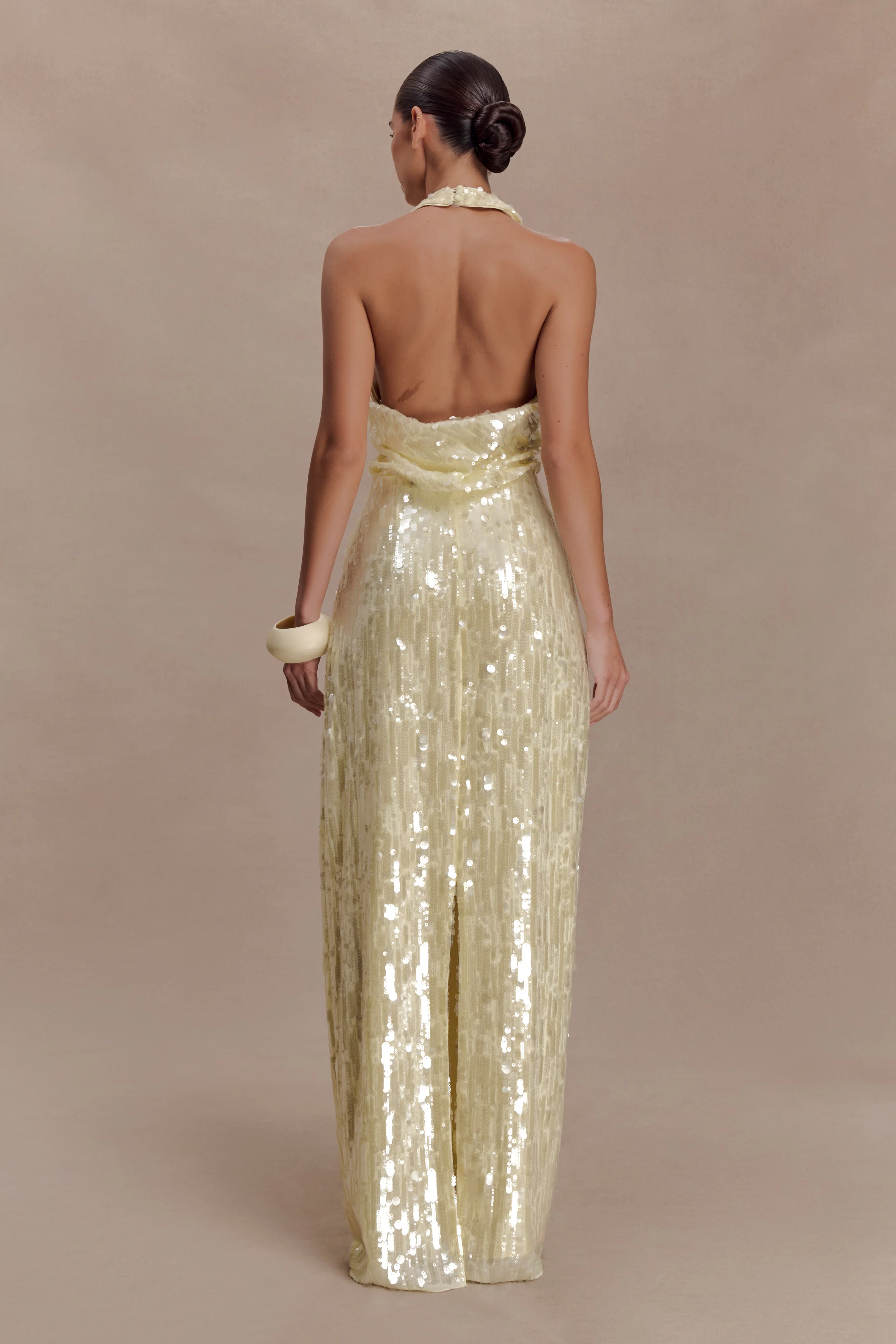 Gertrud Sequin Halter Maxi Dress - Lemon - Image 2