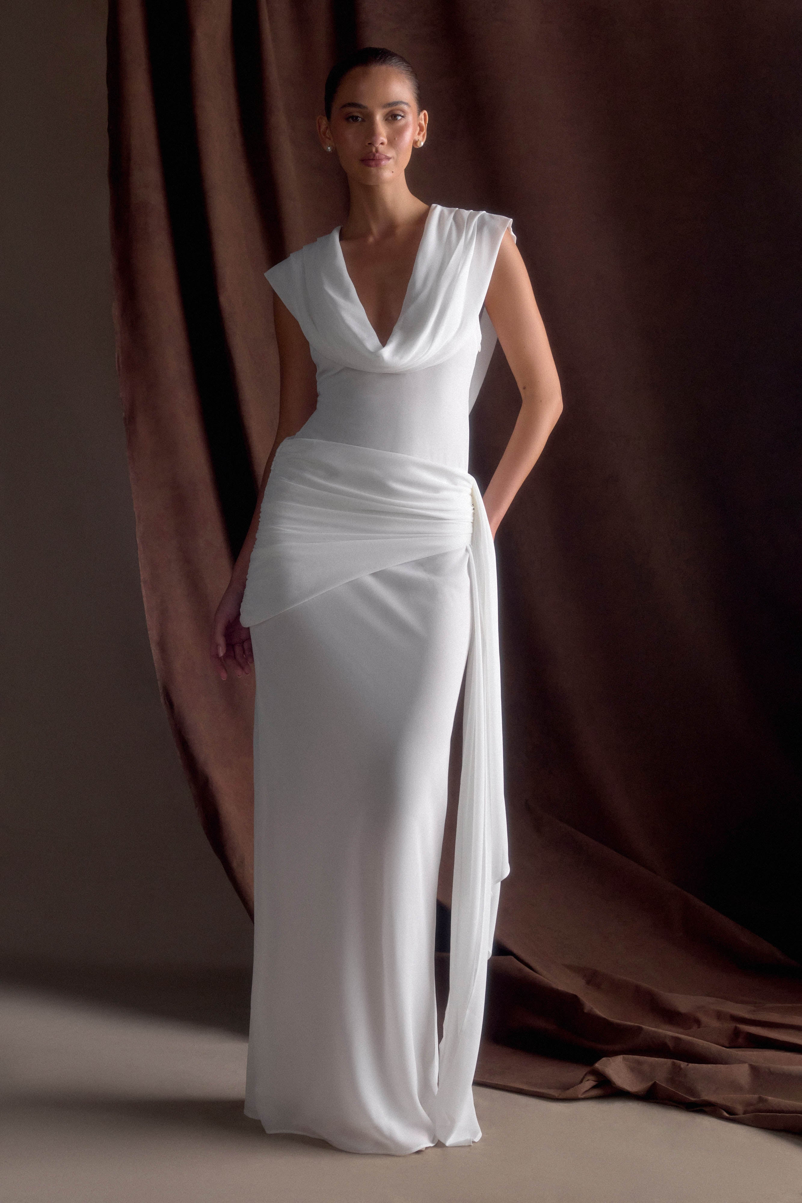 Giulia Chiffon Draped Maxi Dress - White - Image 3
