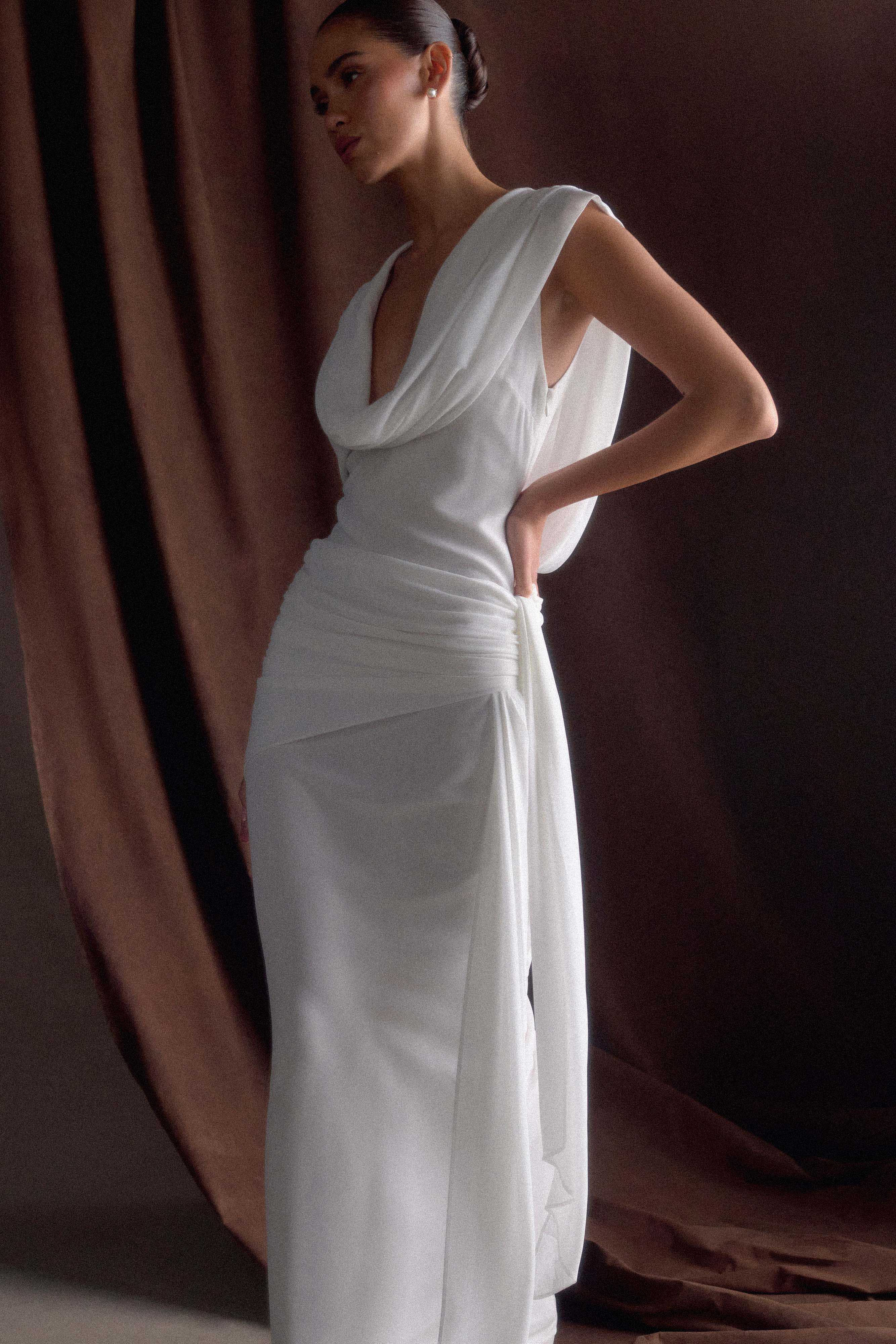 Giulia Chiffon Draped Maxi Dress - White - Image 5
