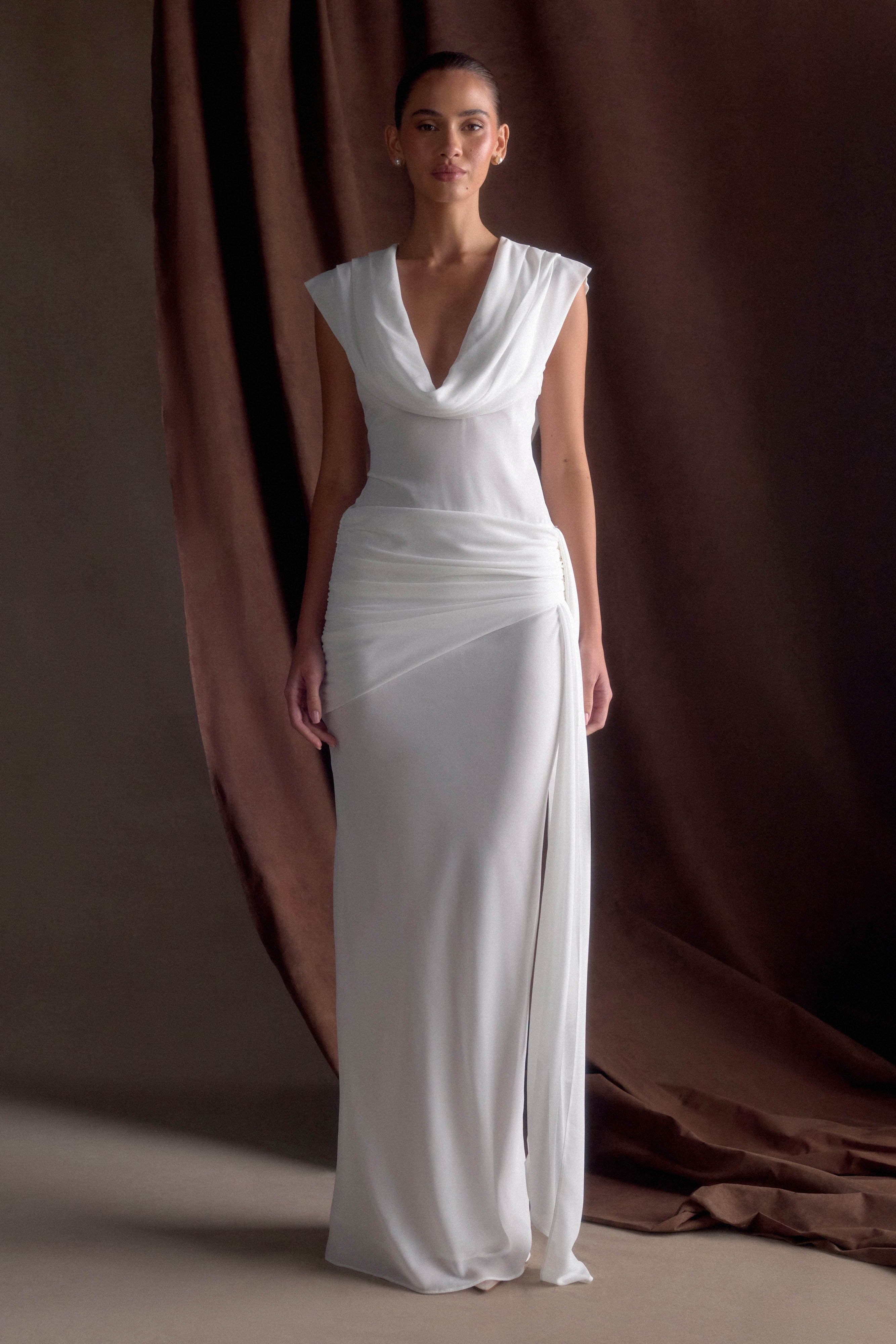 Giulia Chiffon Draped Maxi Dress - White - Image 6