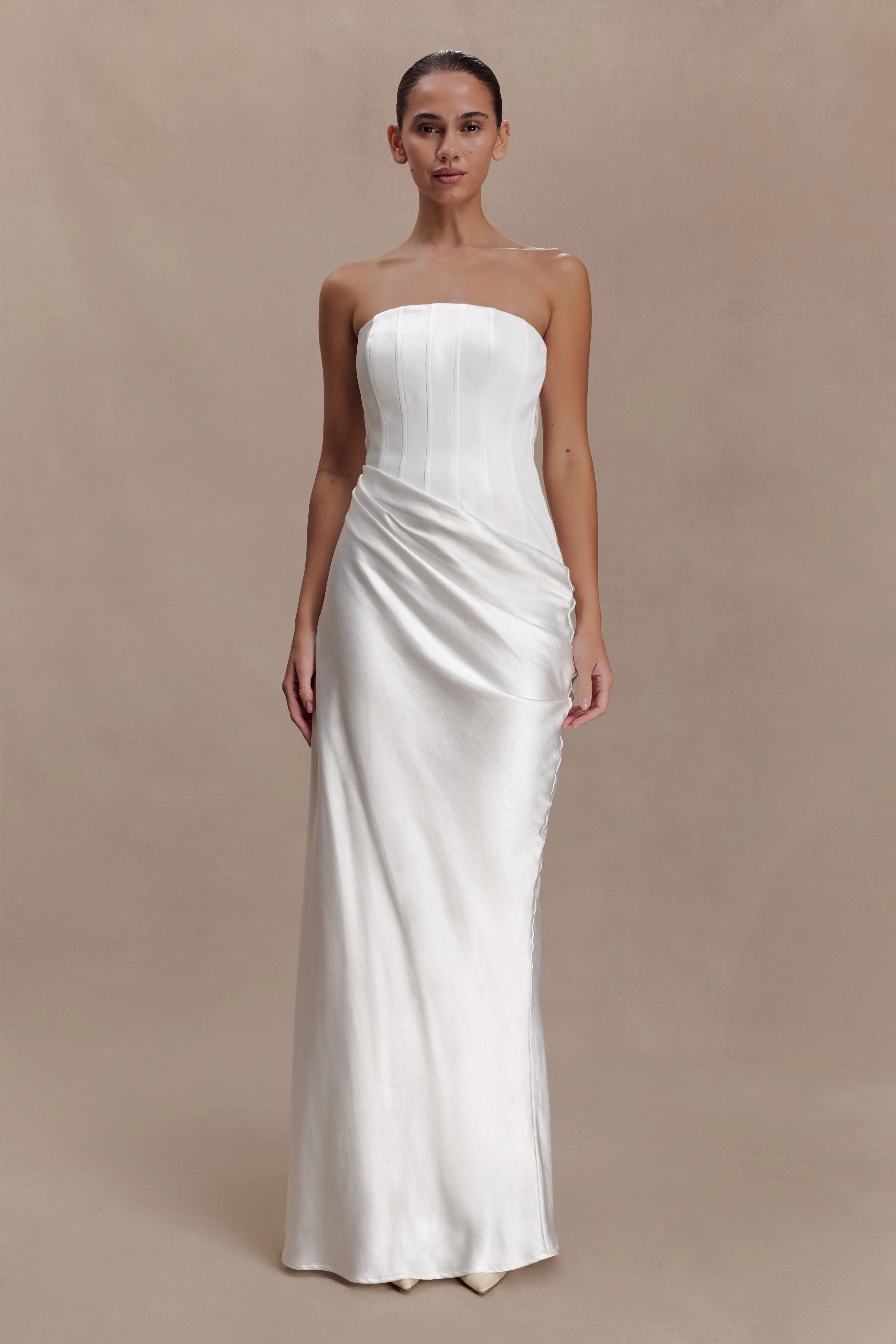 Grace Strapless Draped Waist Maxi Dress - Ivory - Image 2