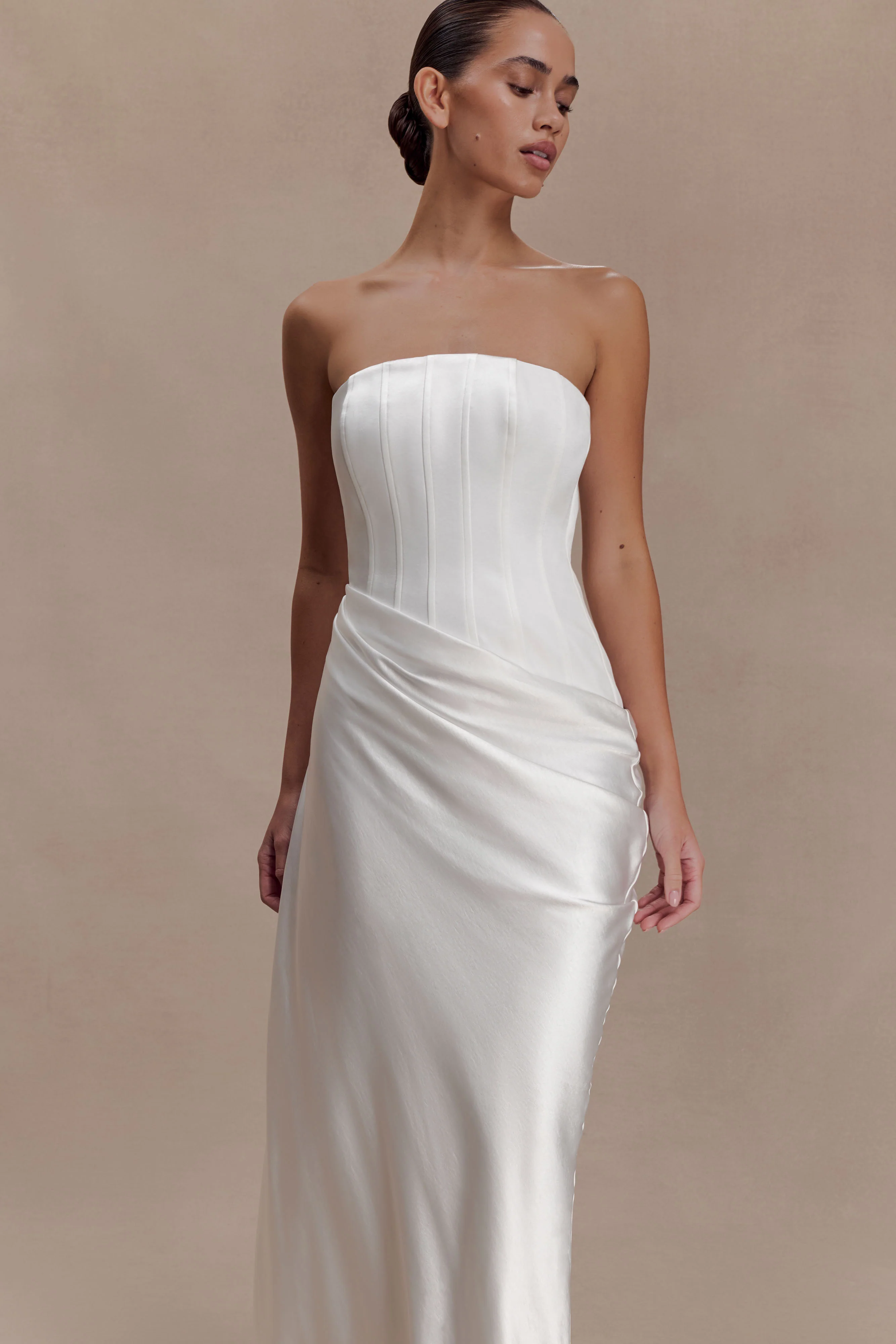 Grace Strapless Draped Waist Maxi Dress - Ivory - Image 8