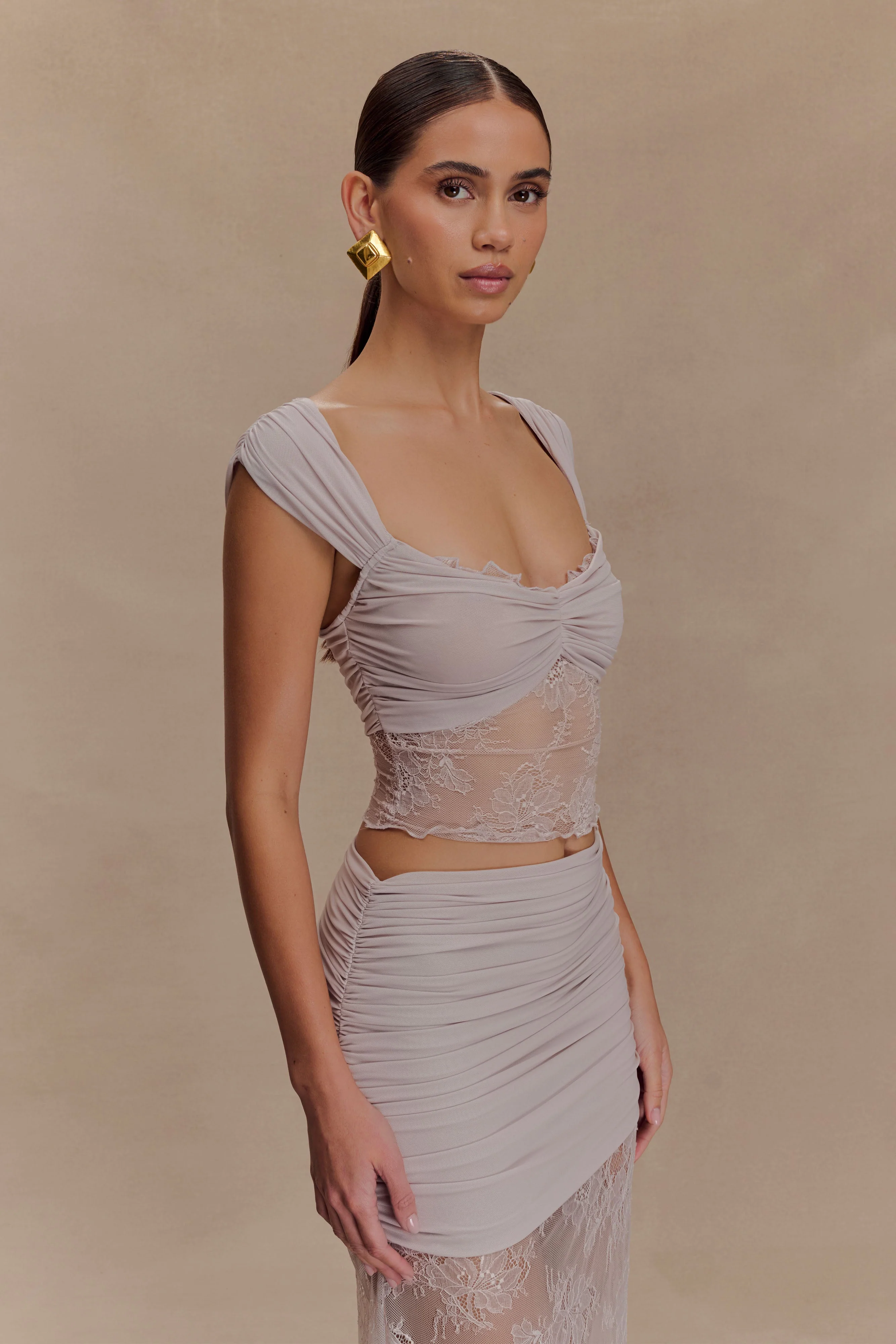 Guinevere Lace And Mesh Top - Lilac - Image 3