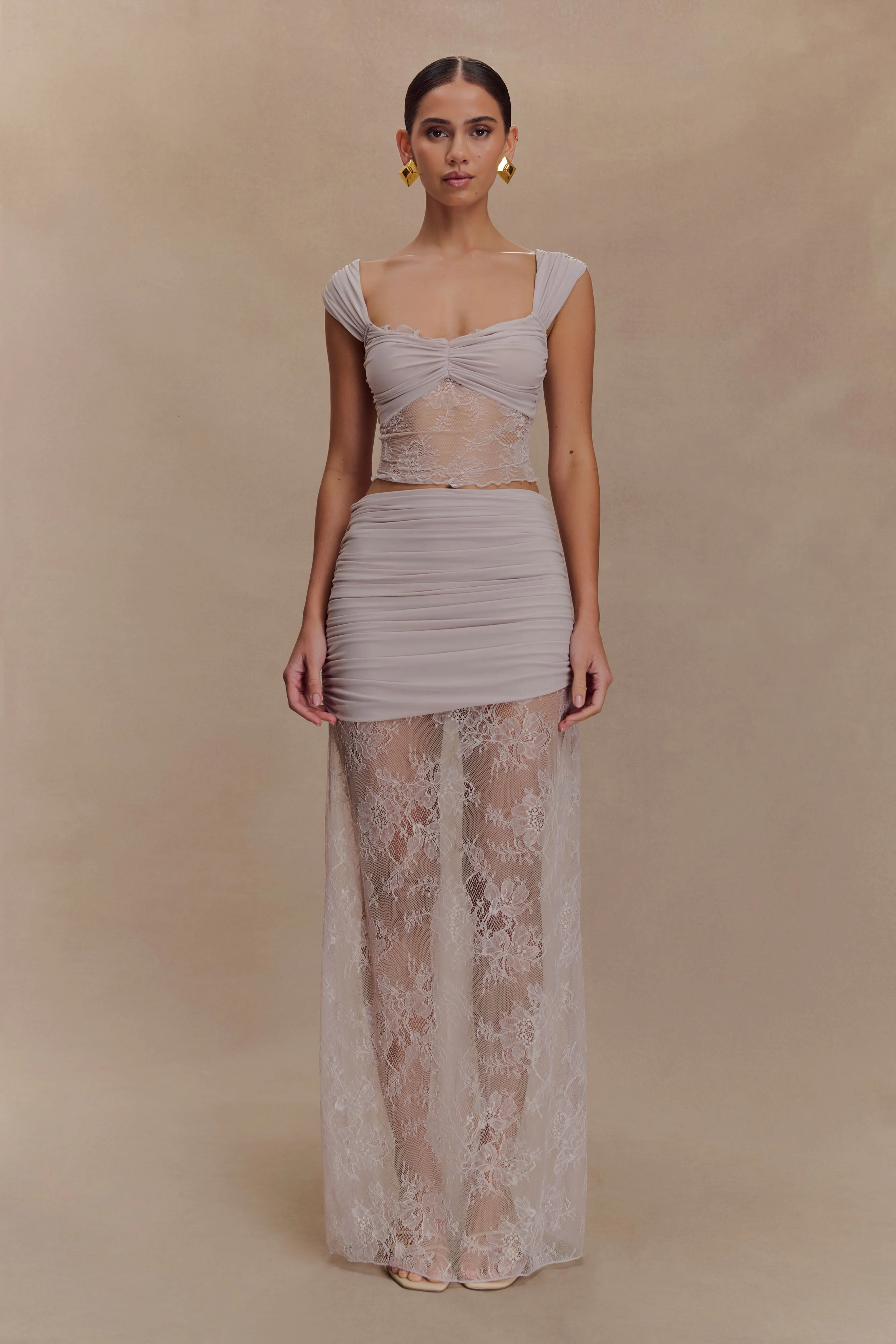 Guinevere Lace And Mesh Top - Lilac - Image 6