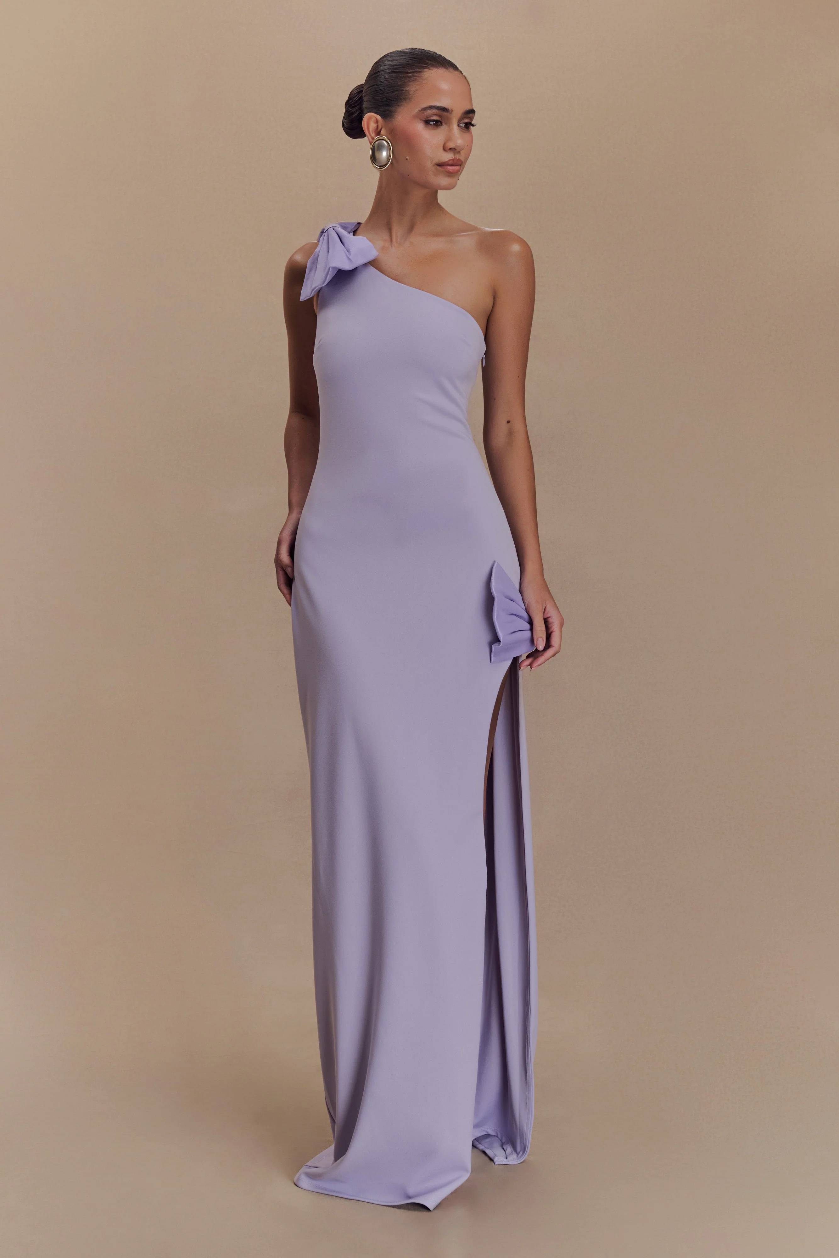 Hallie One Shoulder Bow Maxi Dress - Lilac - Image 5