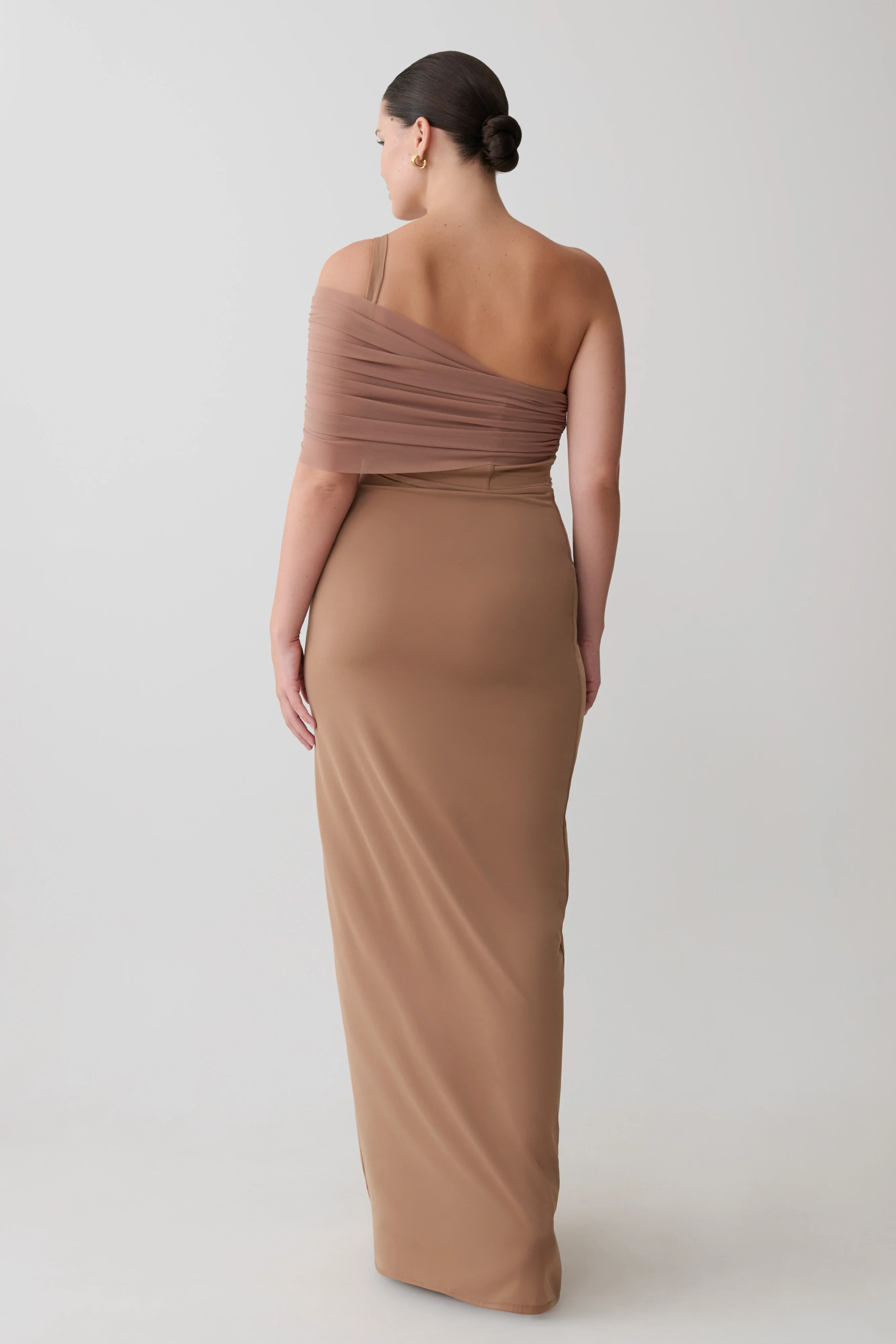 Hanh One Shoulder Mesh Maxi Dress - Tan - Image 2