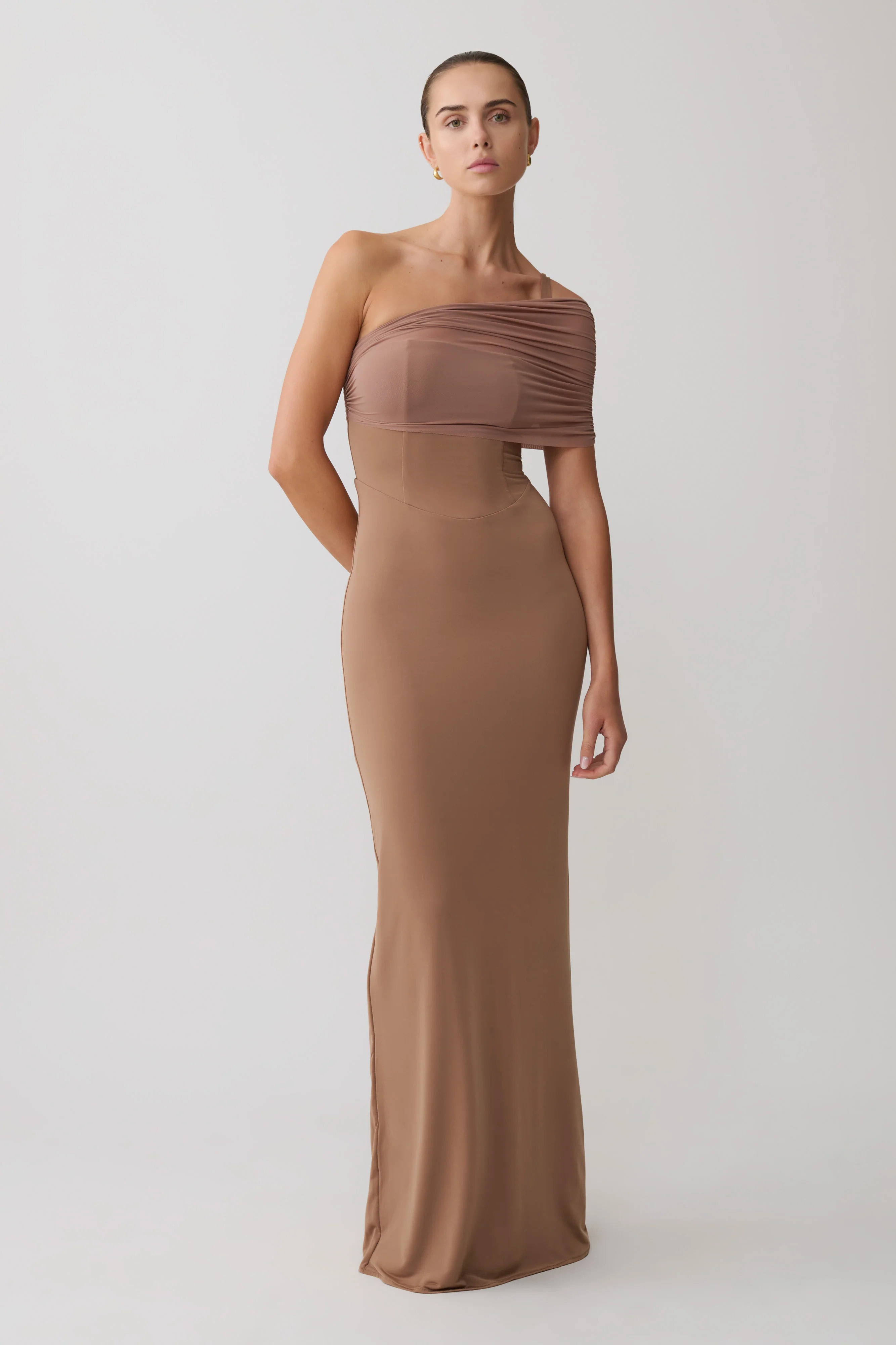 Hanh One Shoulder Mesh Maxi Dress - Tan - Image 4