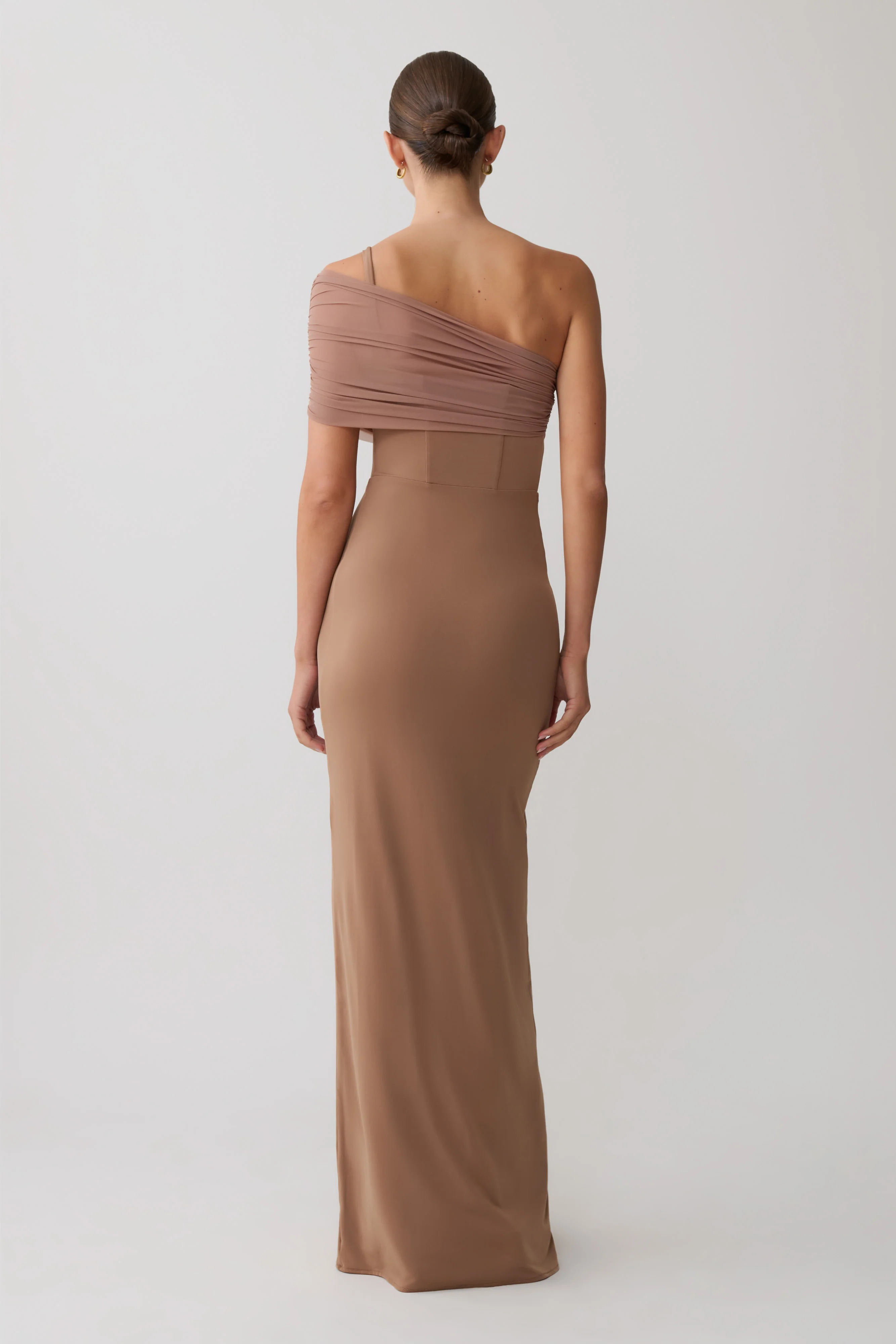 Hanh One Shoulder Mesh Maxi Dress - Tan - Image 5
