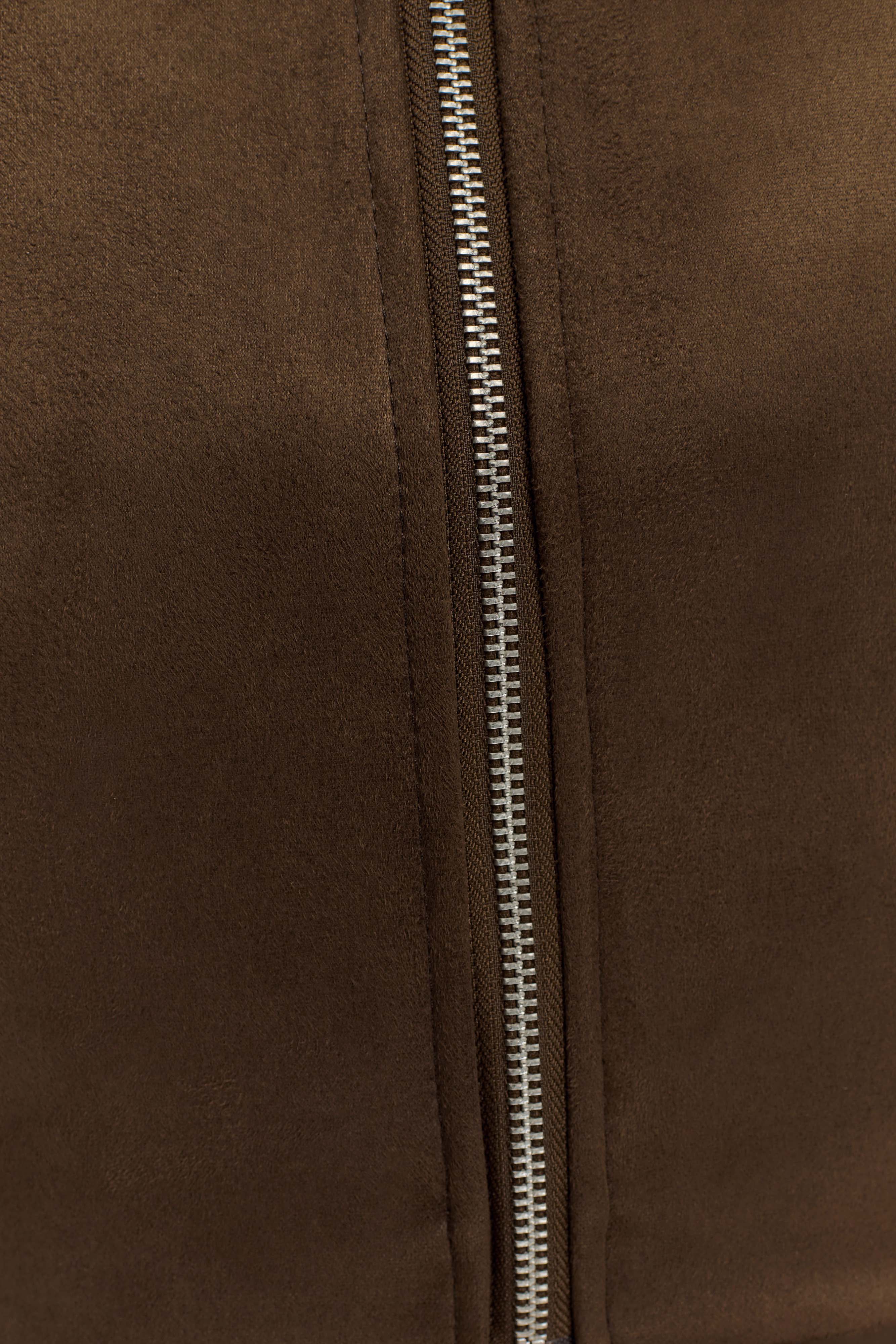 Hayes Faux Suede Collared Jacket - Chocolate - Image 10