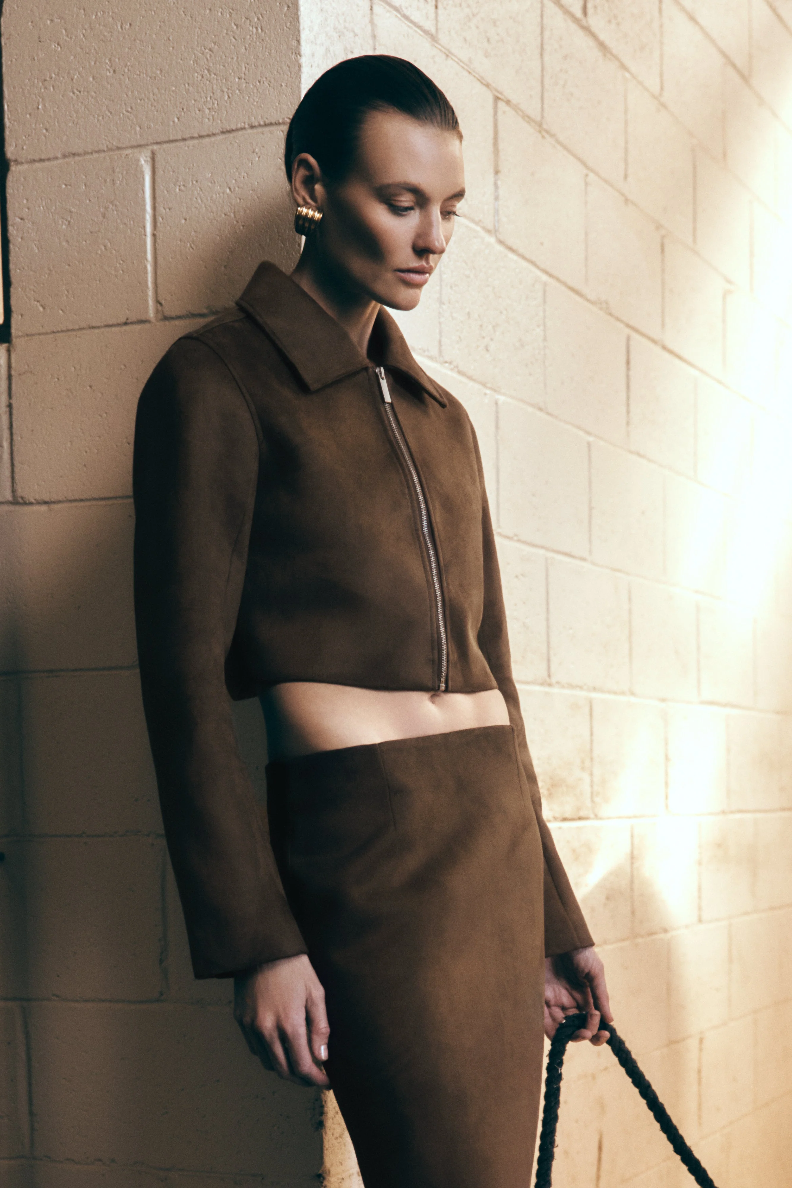 Hayes Faux Suede Collared Jacket - Chocolate - Image 13