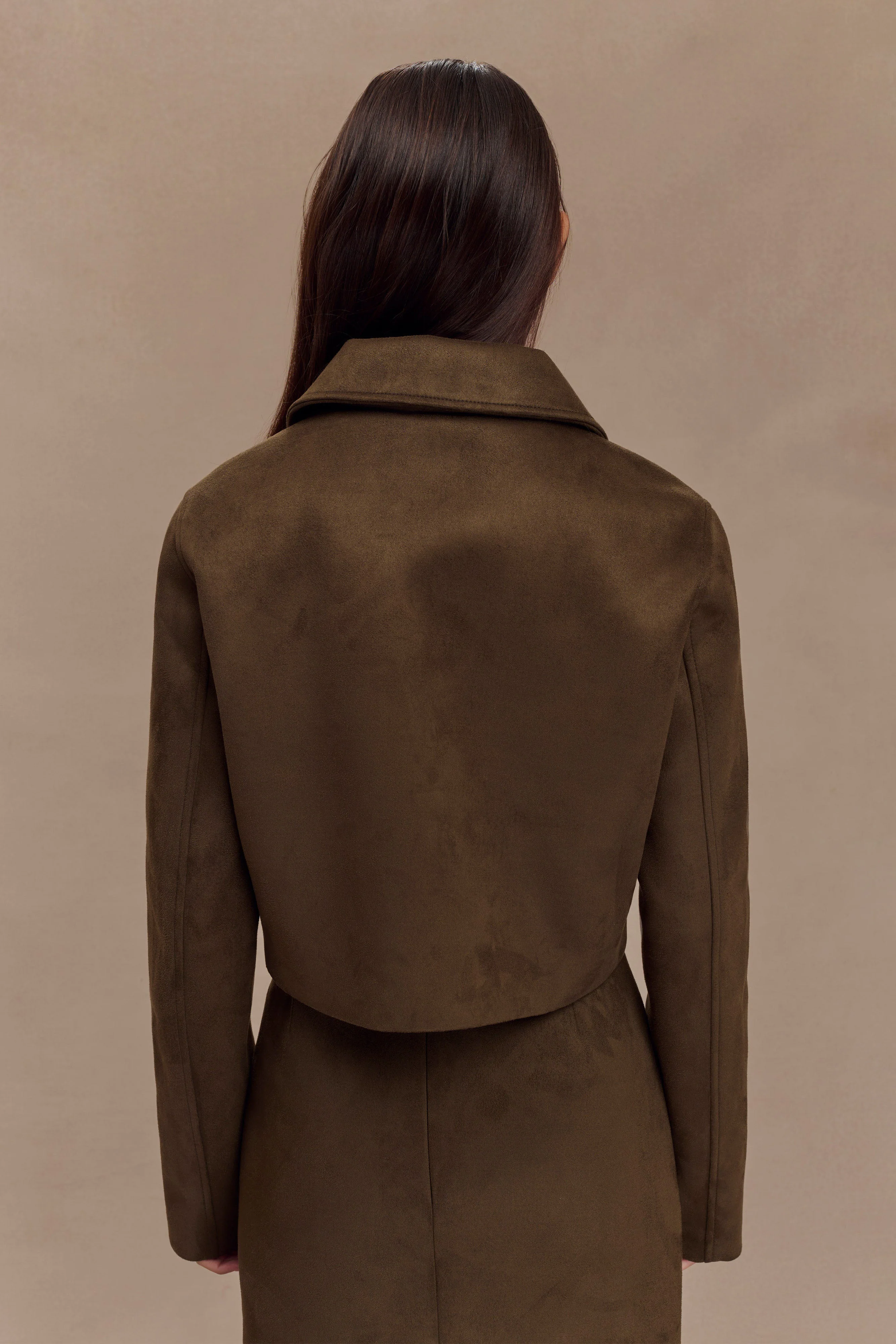 Hayes Faux Suede Collared Jacket - Chocolate - Image 3