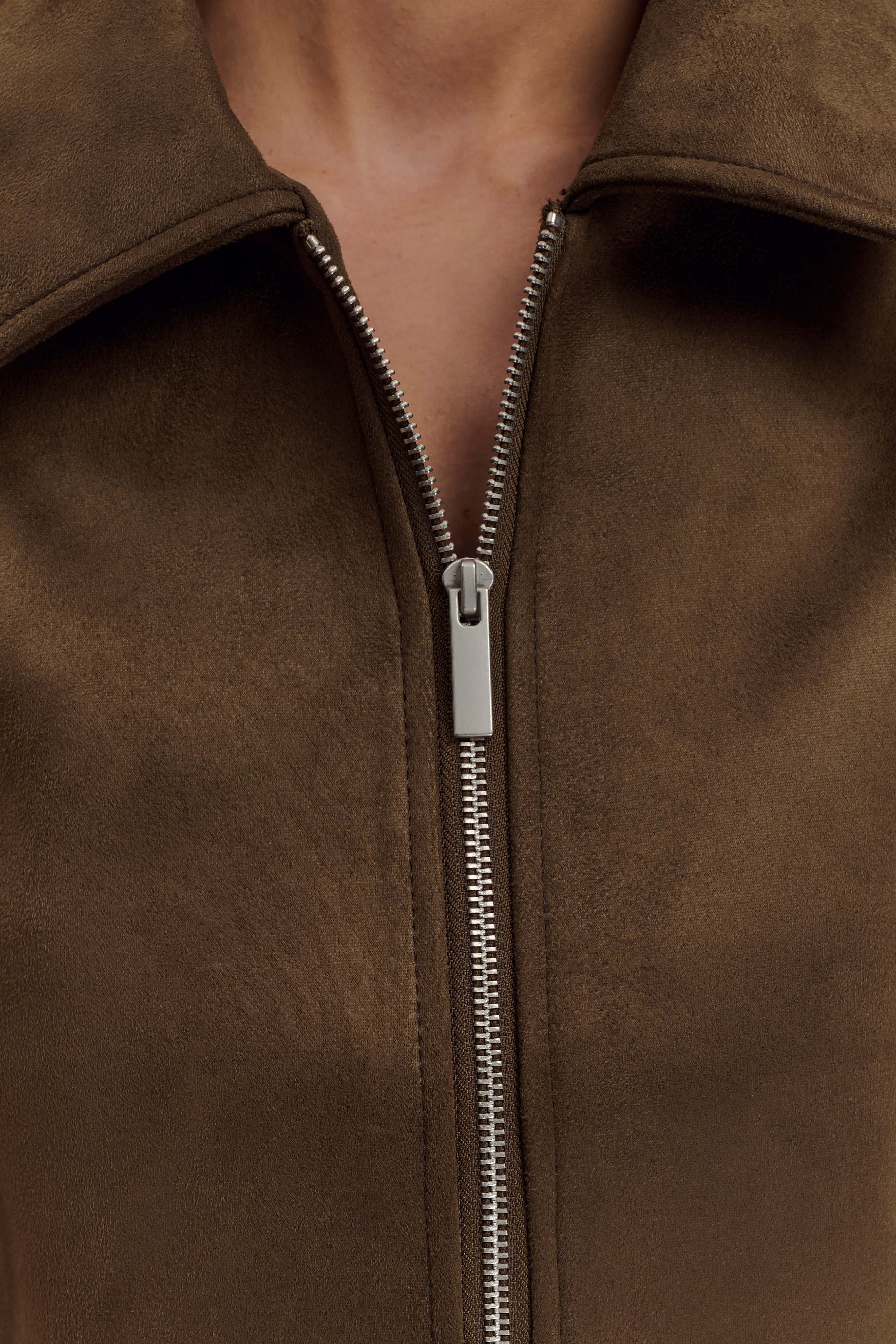 Hayes Faux Suede Collared Jacket - Chocolate - Image 4