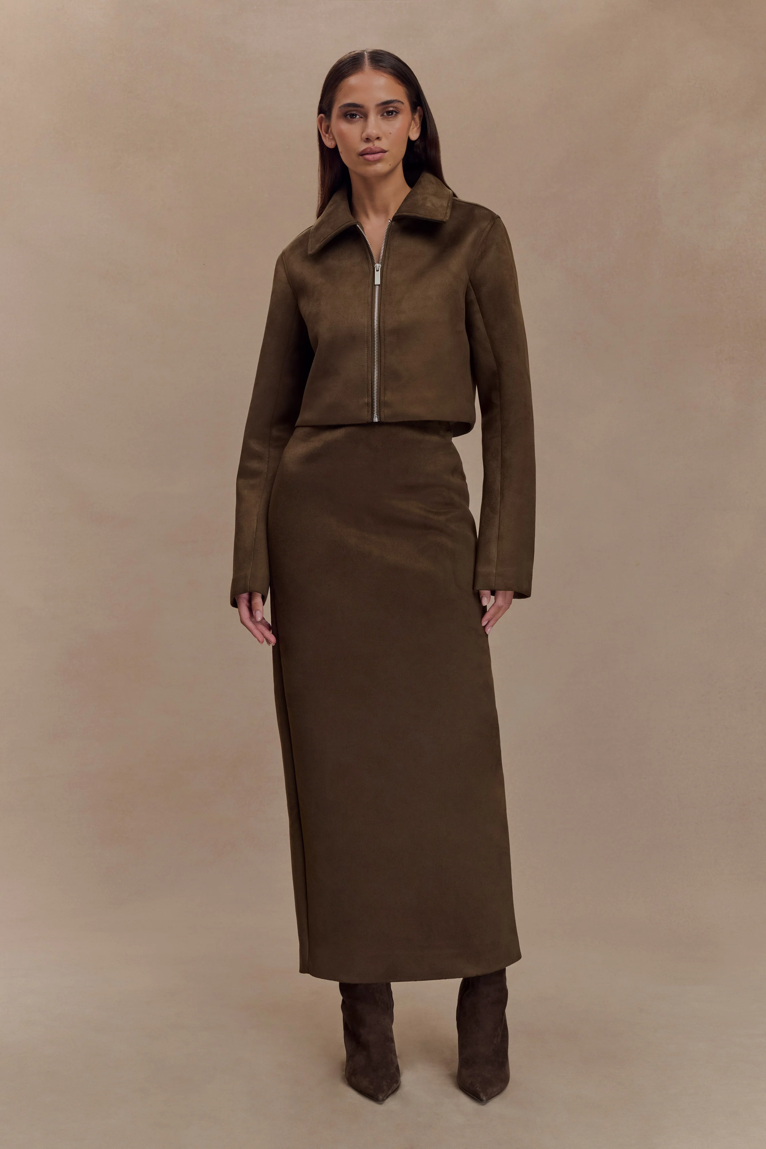 Hayes Faux Suede Collared Jacket - Chocolate - Image 6