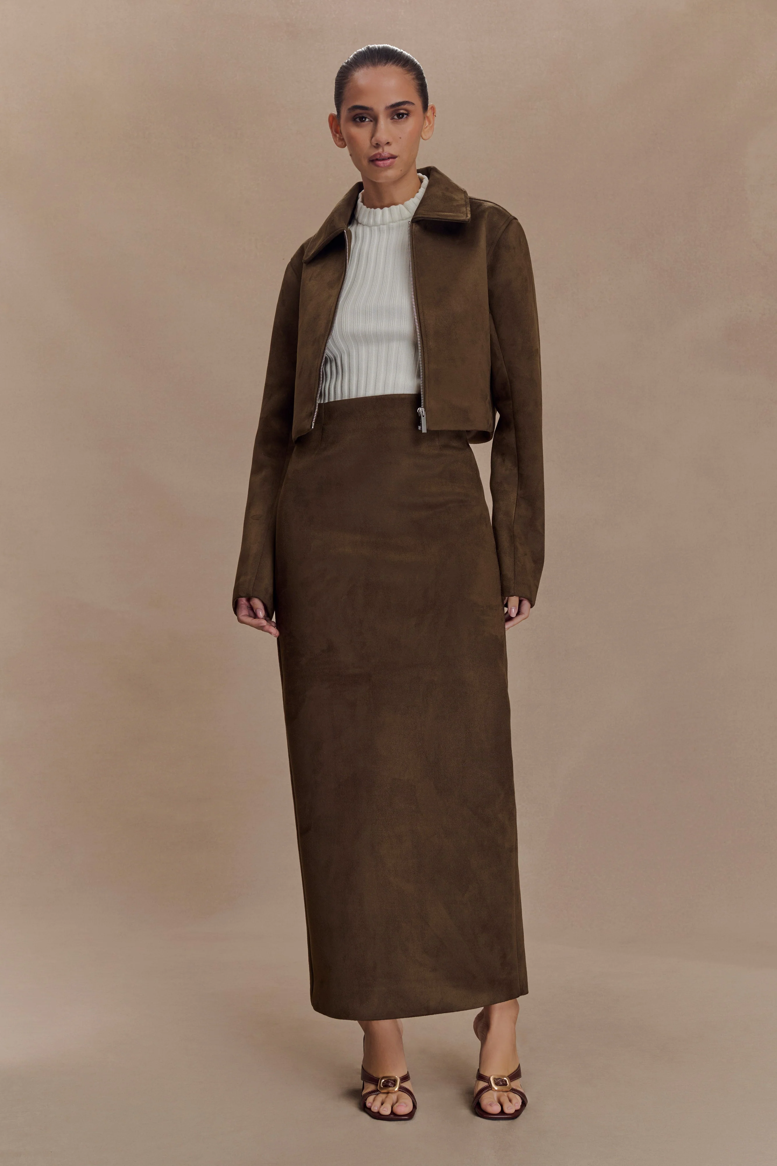 Hayes Faux Suede Collared Jacket - Chocolate - Image 7