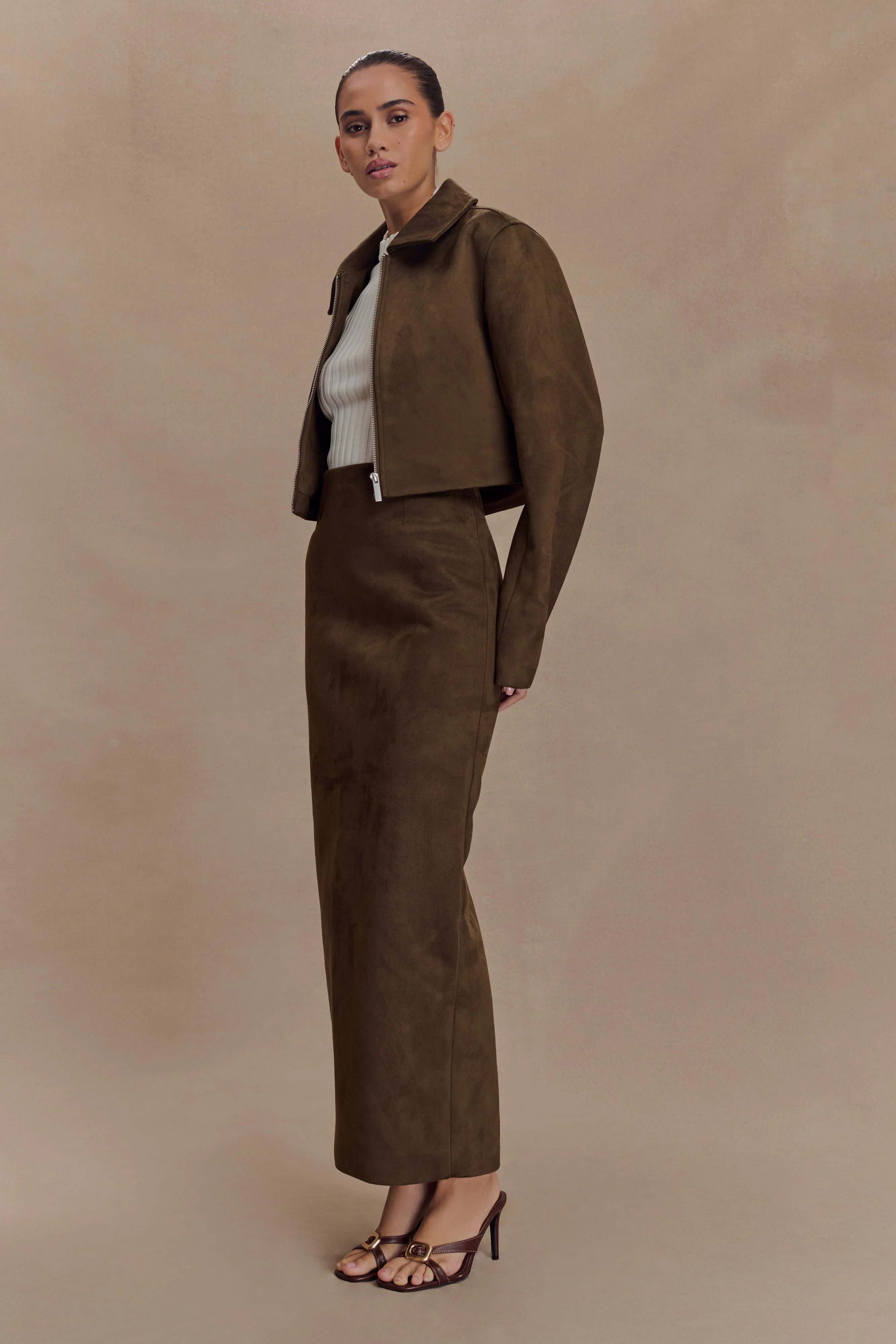 Hayes Faux Suede Collared Jacket - Chocolate - Image 8